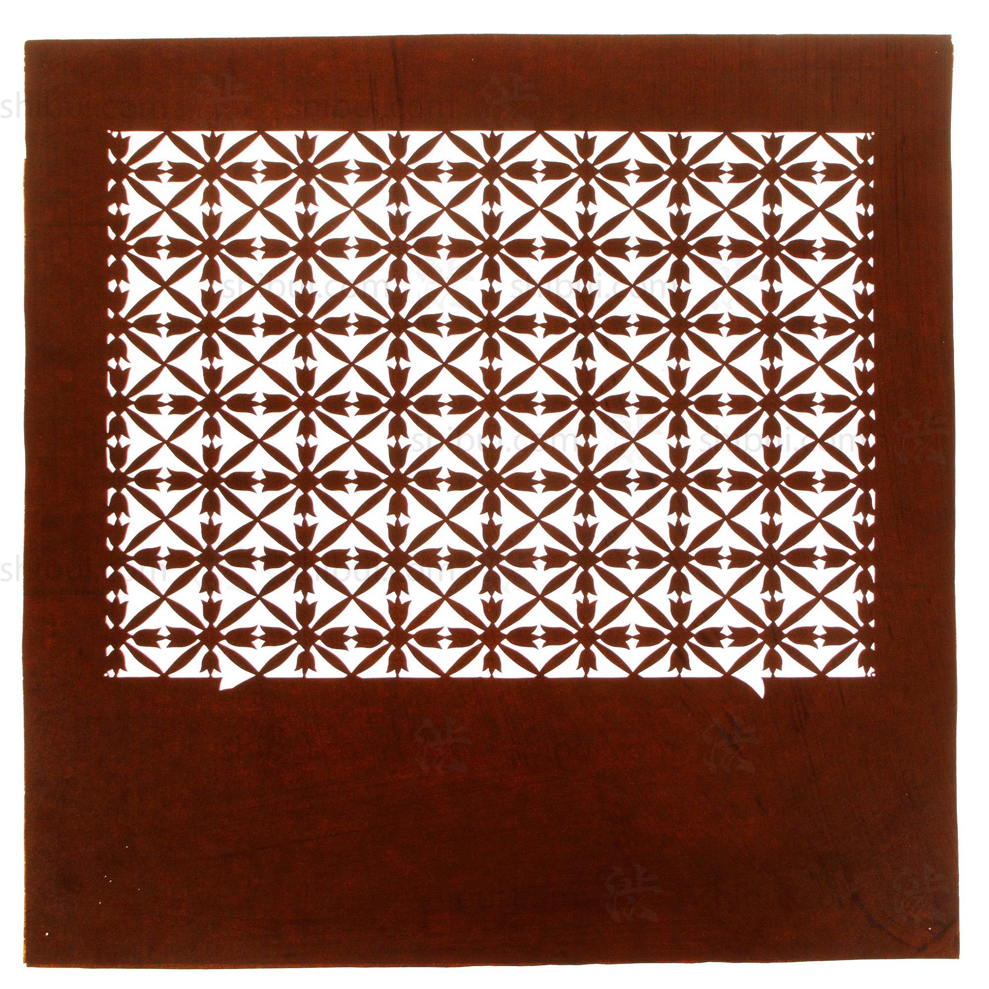 Pair of Tulip Motif Katagami | Japanese Lacquered Paper Stencil