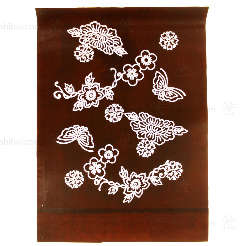 Flower & Butterfly Motif Katagami | Japanese Lacquered Paper Stencil