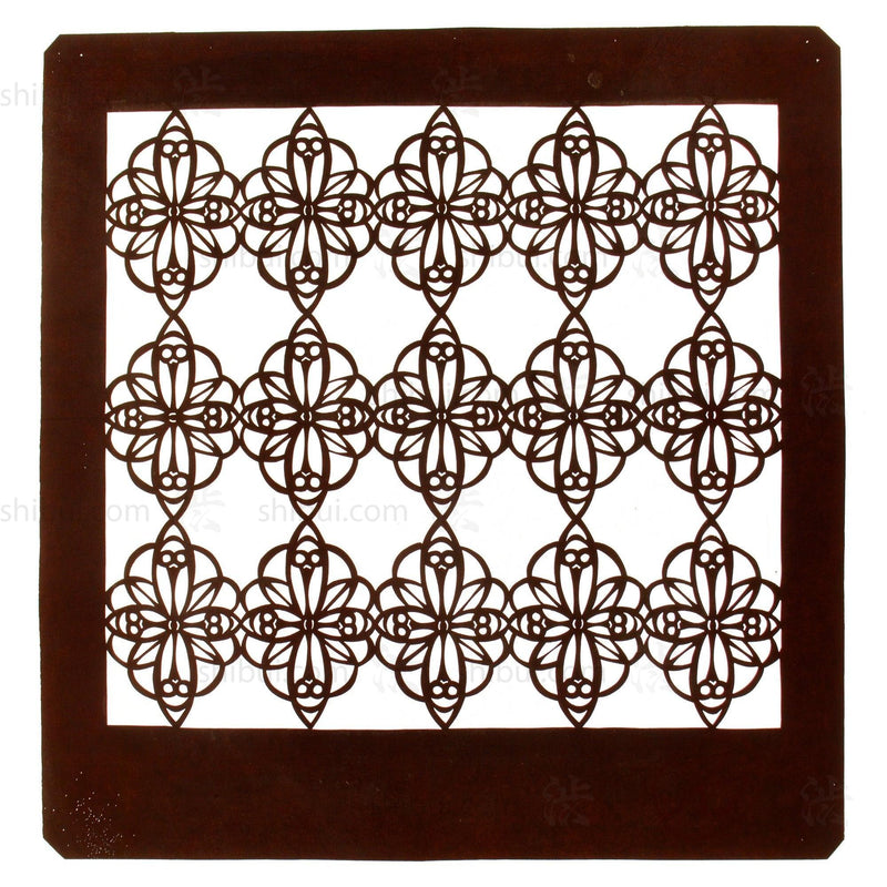 Pair of Floral Geometric Motif Katagami | Japanese Lacquered Paper Stencil