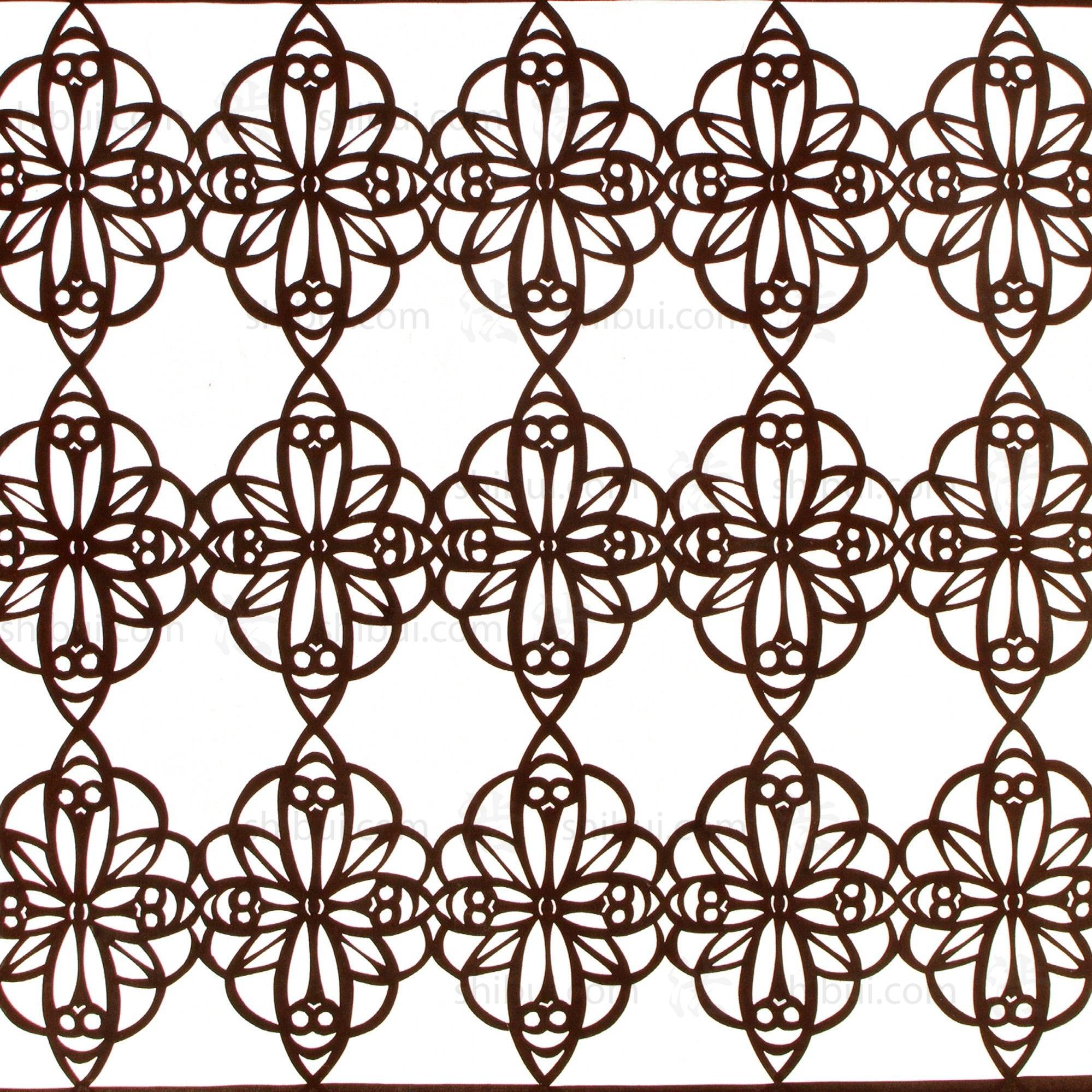 Pair of Floral Geometric Motif Katagami | Japanese Lacquered Paper Stencil