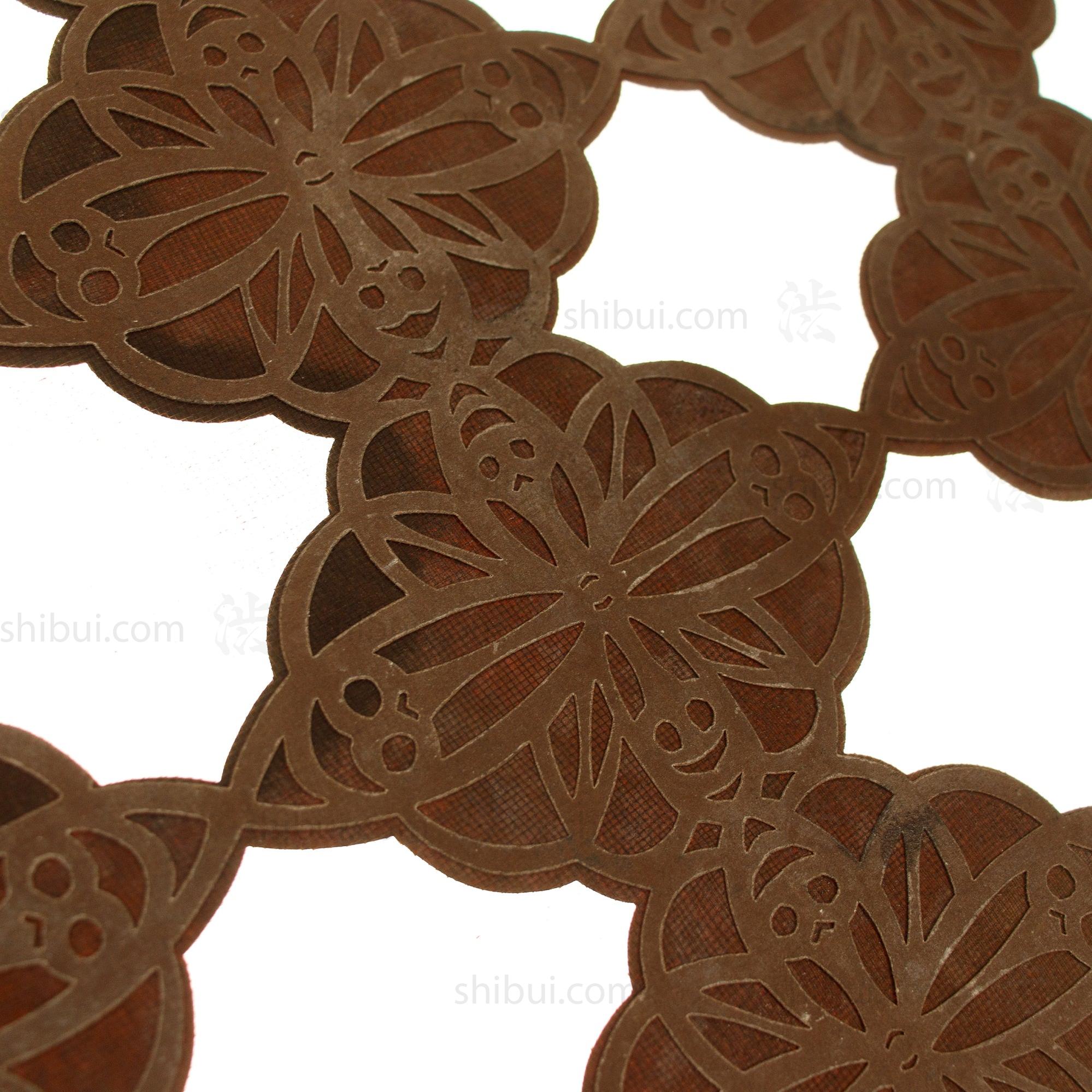 Pair of Floral Geometric Motif Katagami | Japanese Lacquered Paper Stencil