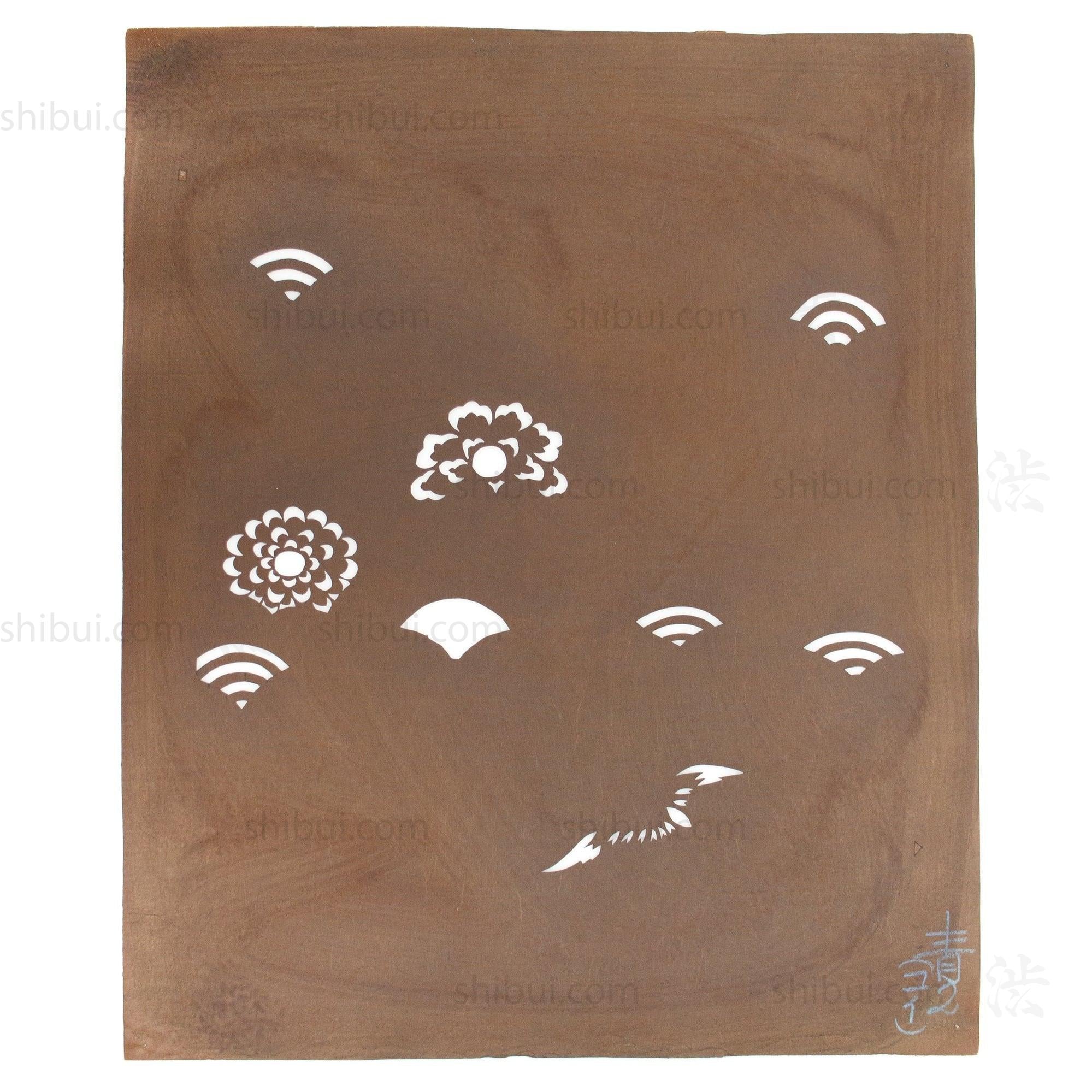 Floral Sky Motif Katagami | Set of 10 Japanese Lacquered Paper Stencils