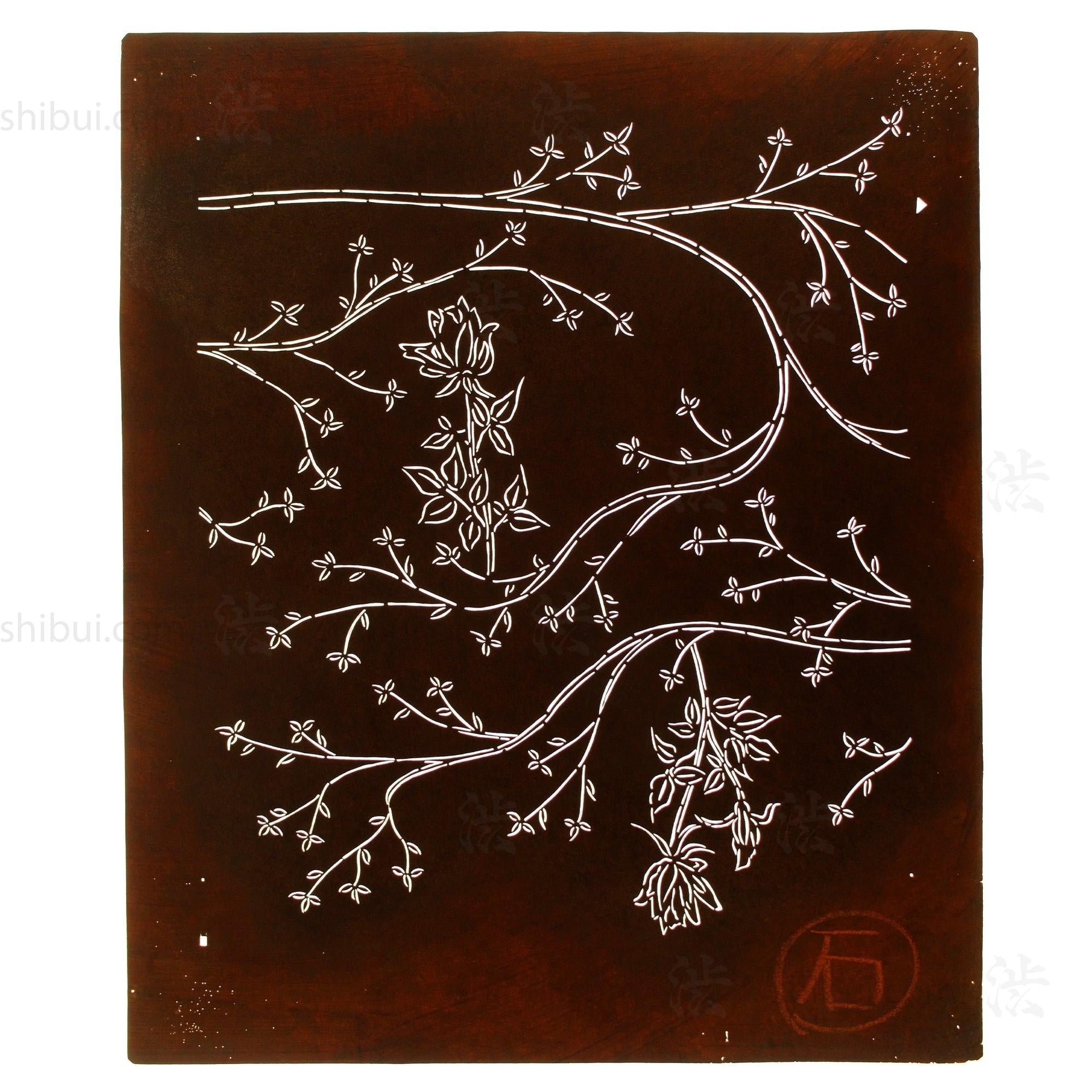 Branch & Flower Motif Katagami | Japanese Lacquered Paper Stencil