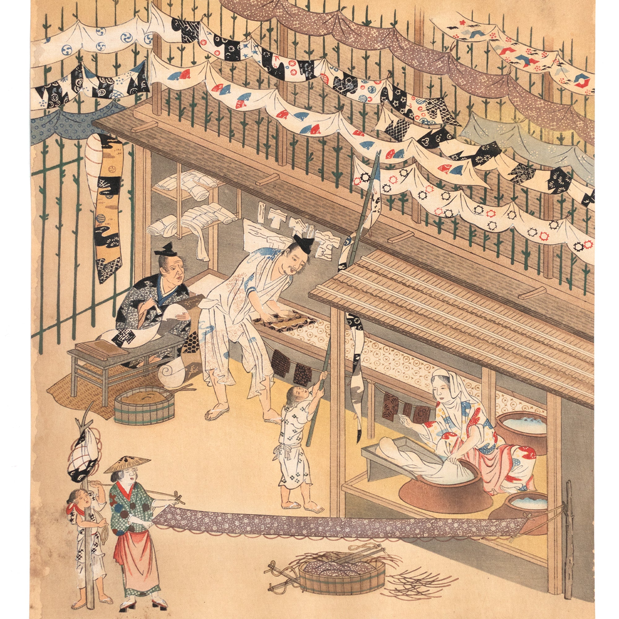 The Craftsmen's Life - Katazome Dyers | Antique Japanese Wood Block Print