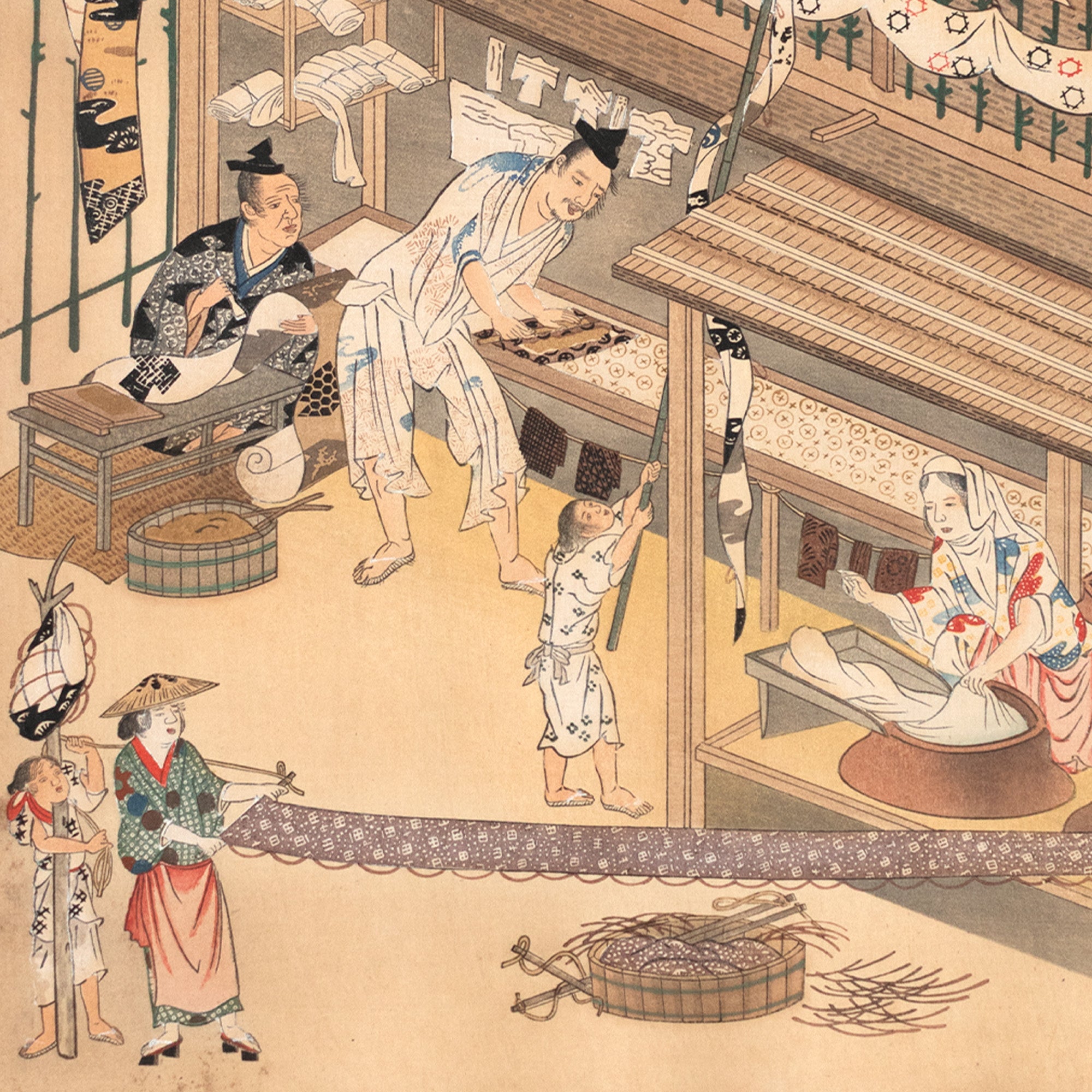 The Craftsmen's Life - Katazome Dyers | Antique Japanese Wood Block Print