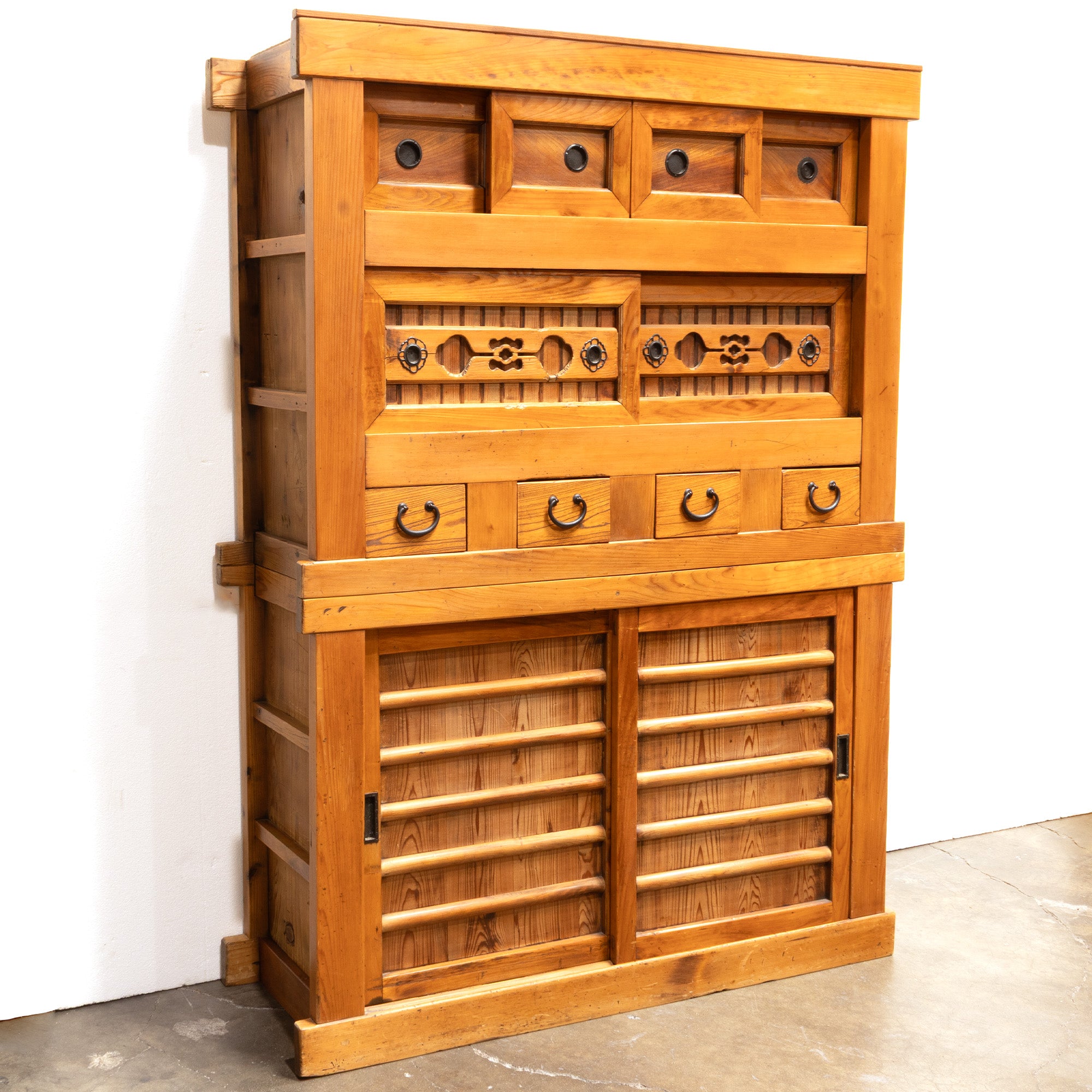 Mizuya Tansu from Kyoto | Japanese Antique Cabinet | 4' Width, 2 Section