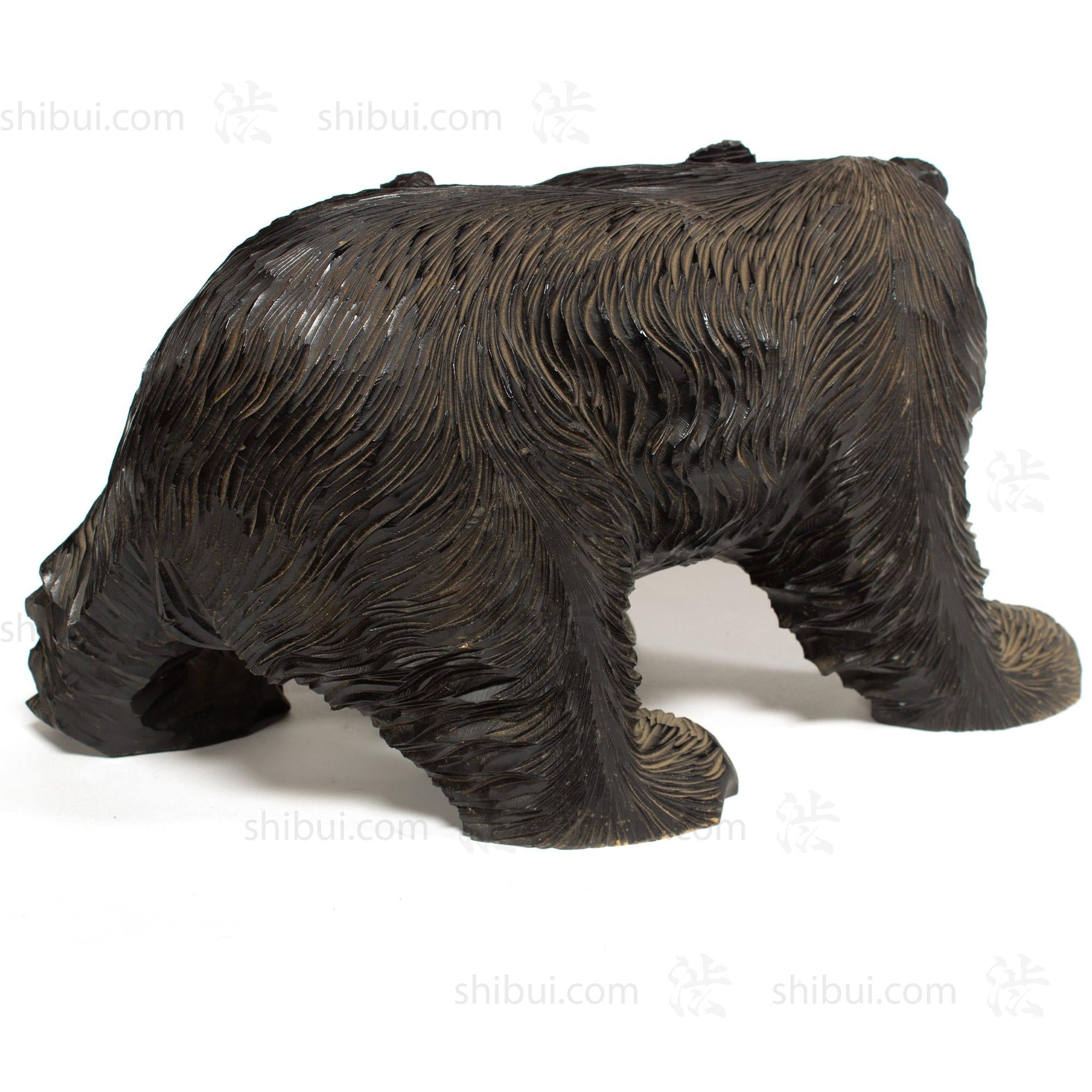 Kibori Kuma | Hand Carved Wood Bear | Japanese Hand Carved Bear with Salmon
