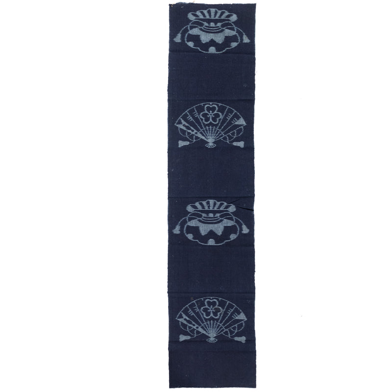 Japanese Indigo Egasuri Ikat Panels with Fan and Money Bag Motif