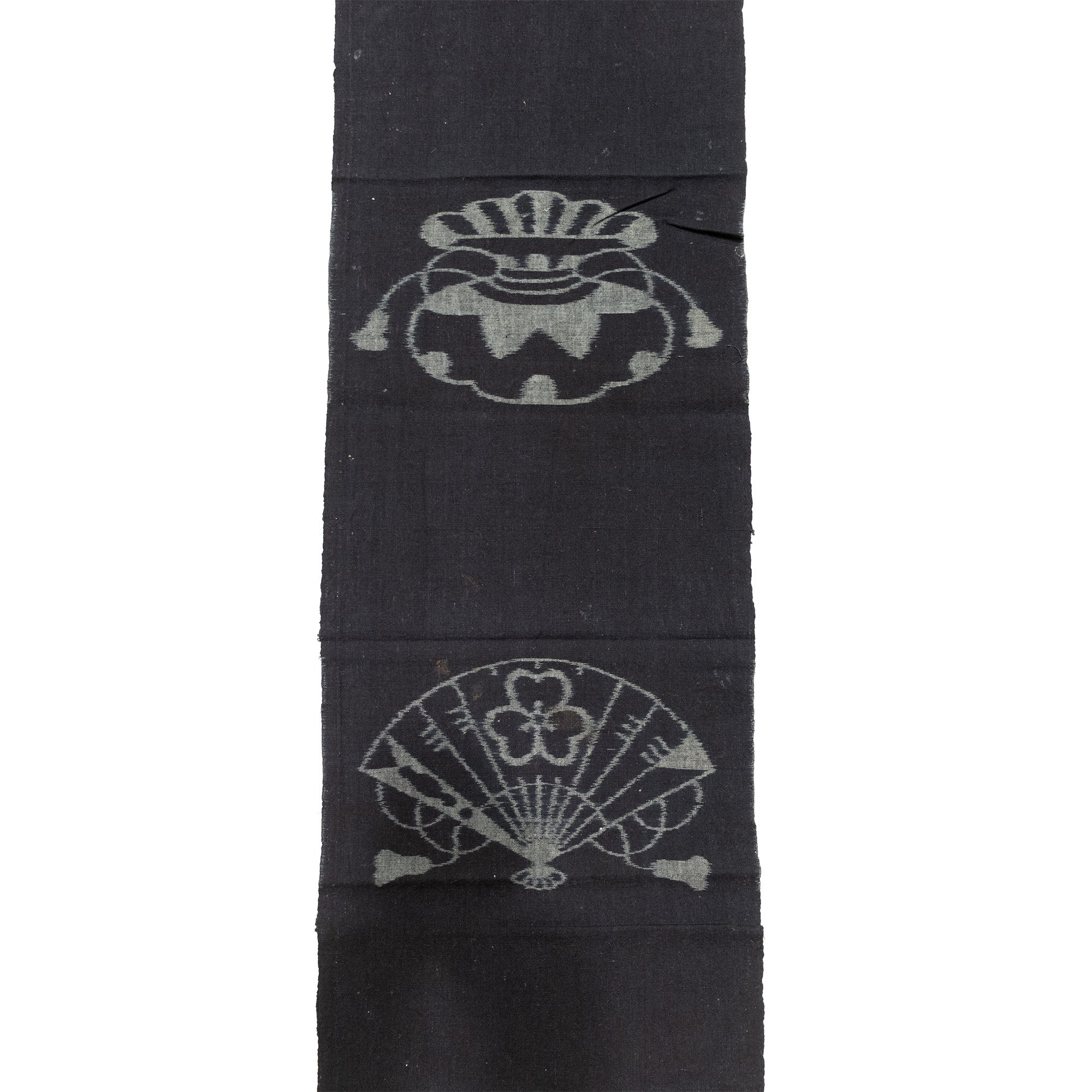 Japanese Indigo Egasuri Ikat Panels with Fan and Money Bag Motif