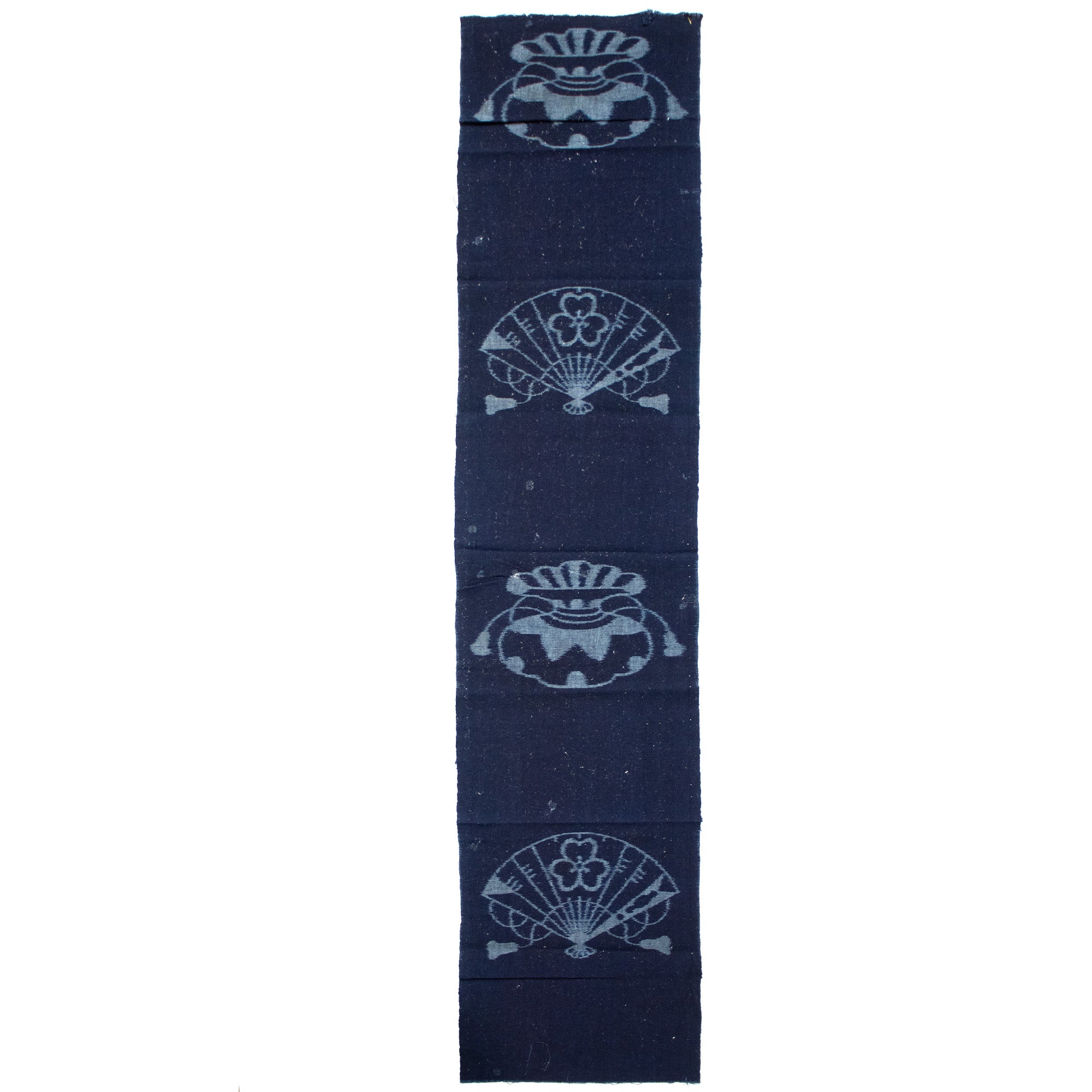 Japanese Indigo Egasuri Ikat Panels with Fan and Money Bag Motif