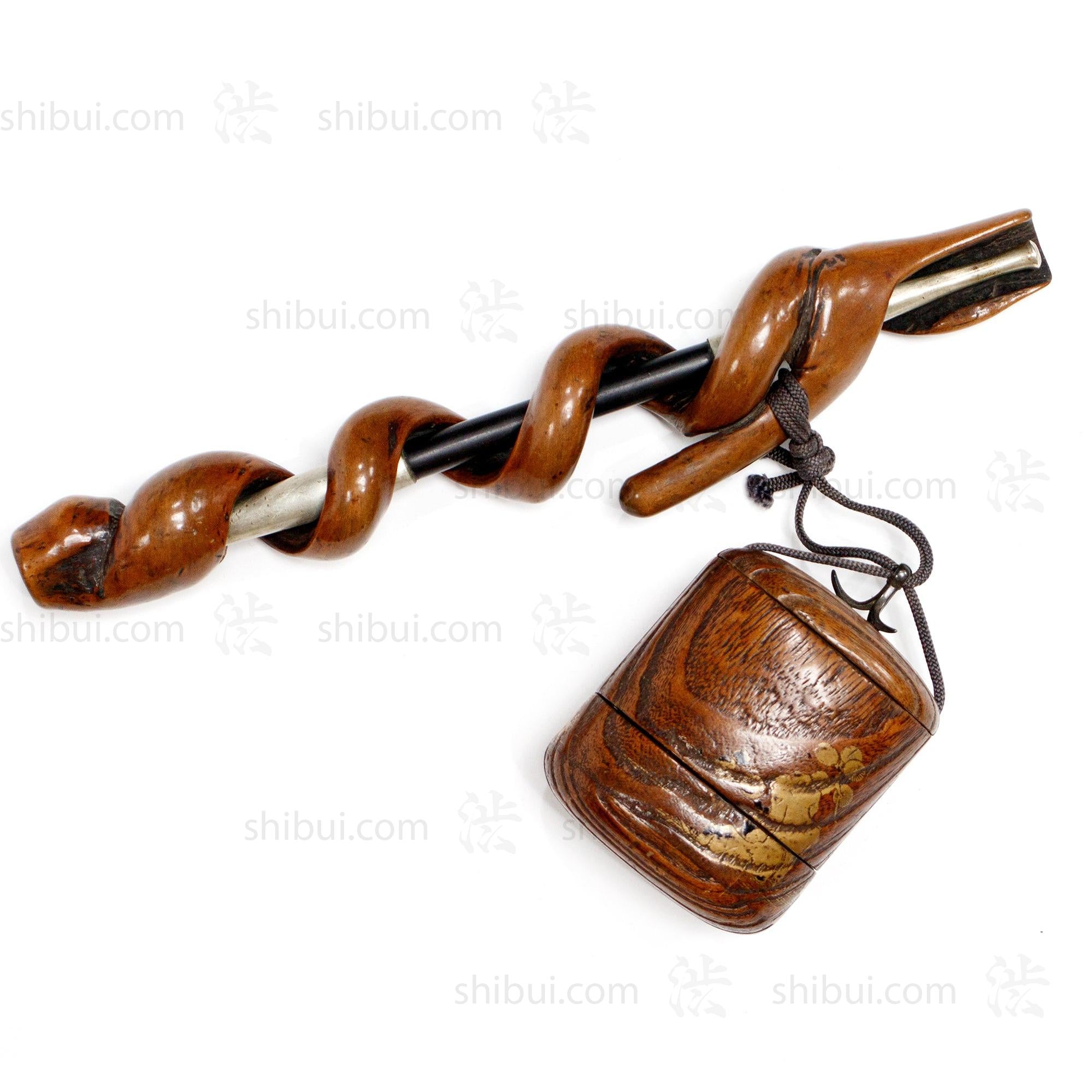 Antique Japanese Tonkotsu Pouch and Kiseru Pipe