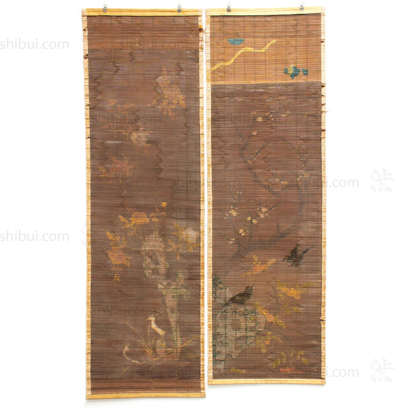 E-Sudare Split Bamboo Blind With Birds | Set of 2
