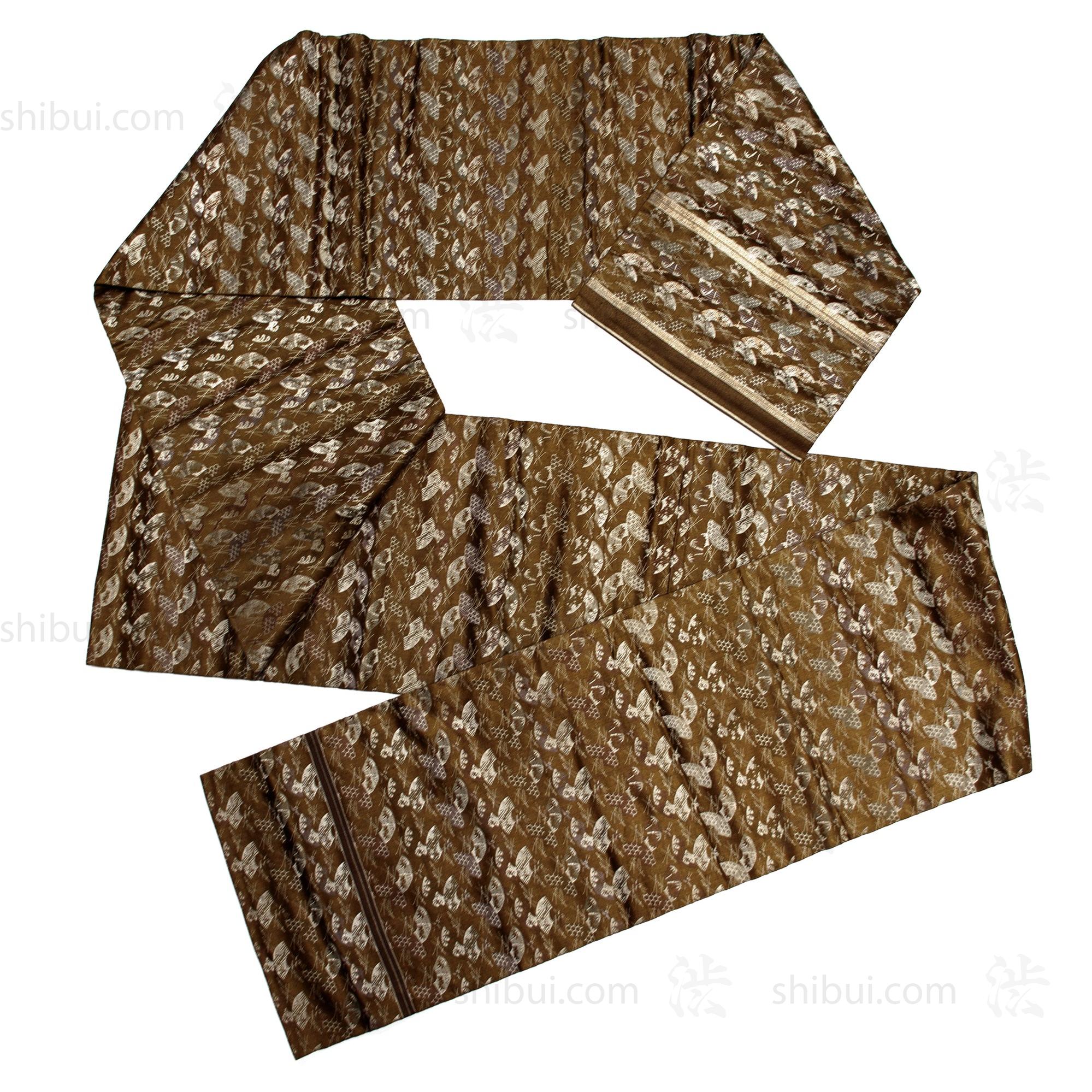 Japanese Silk Brocade Maru Obi with Pine and Fan Motif