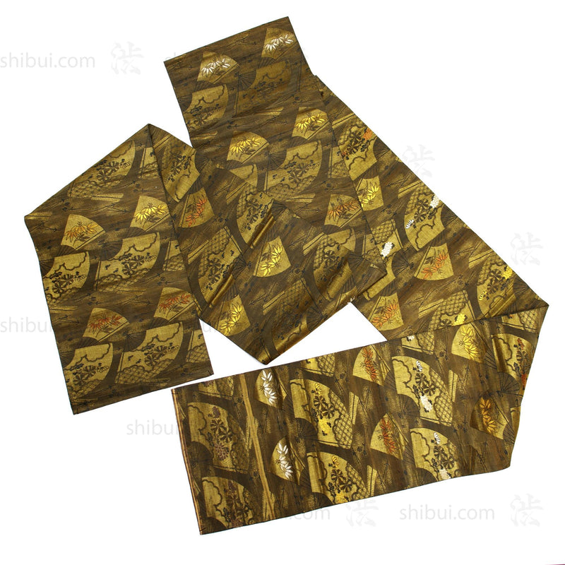 Fan & Pine Needle - Japanese Silk Brocade Maru Obi