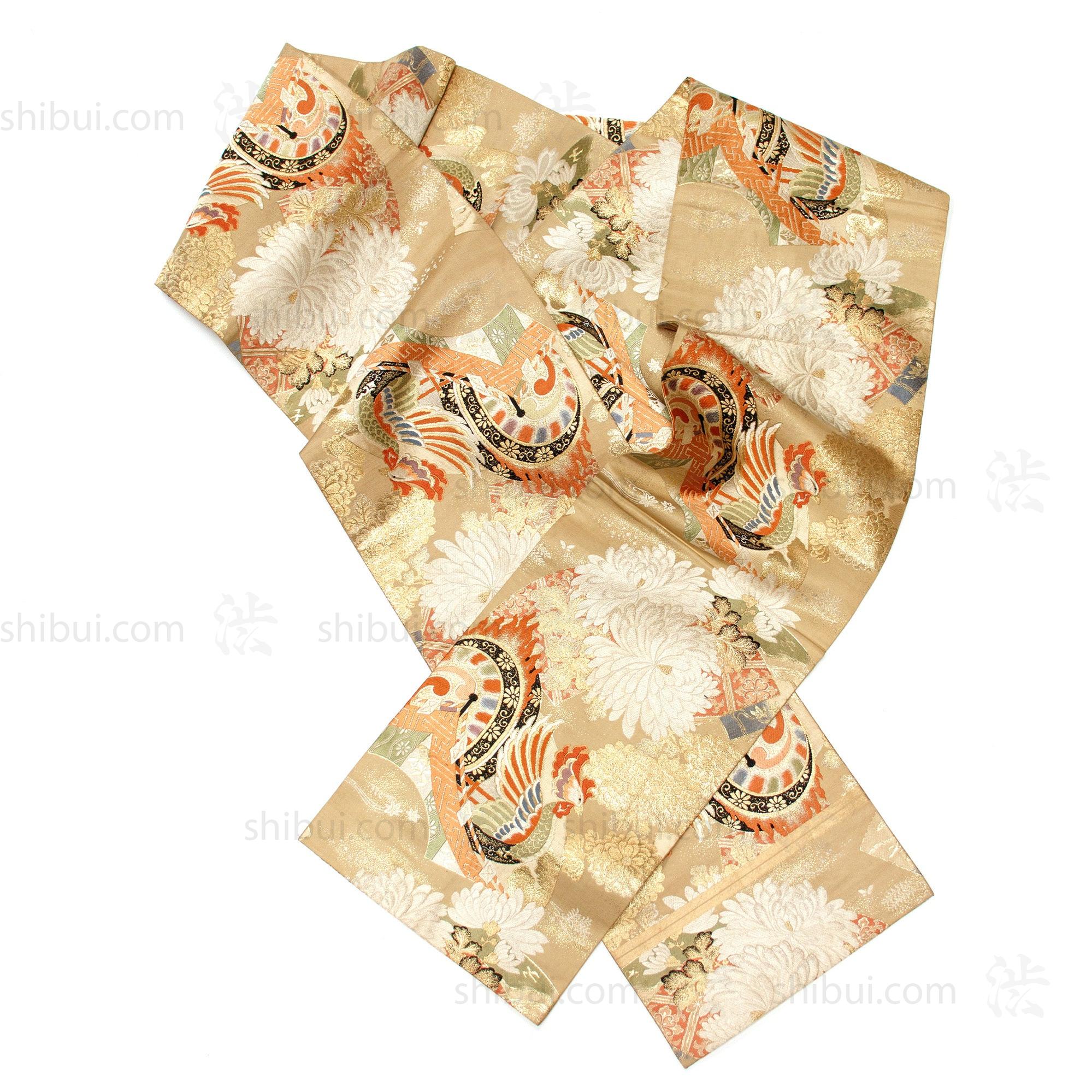 Japanese Silk Brocade Maru Obi with Phoenix