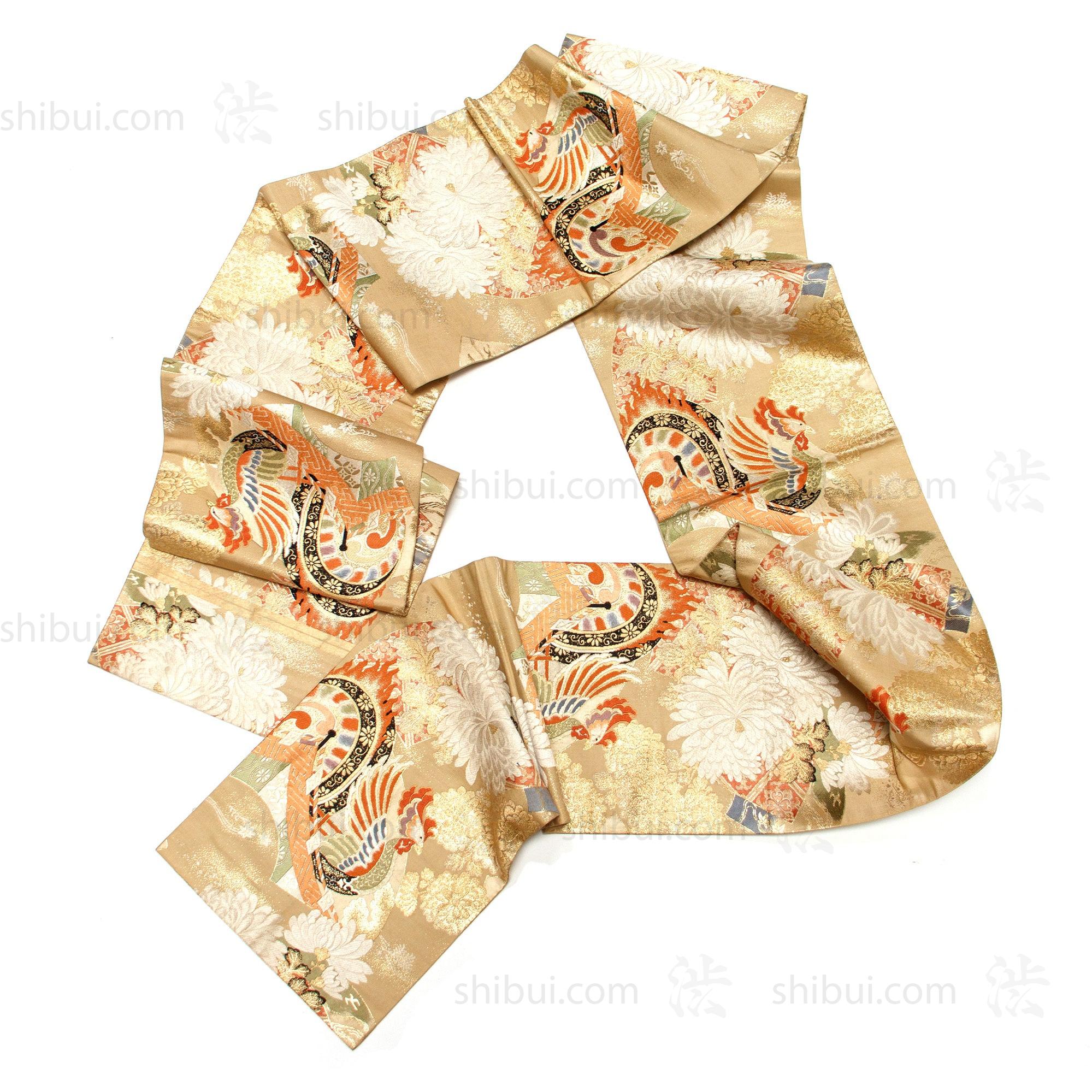 Japanese Silk Brocade Maru Obi with Phoenix
