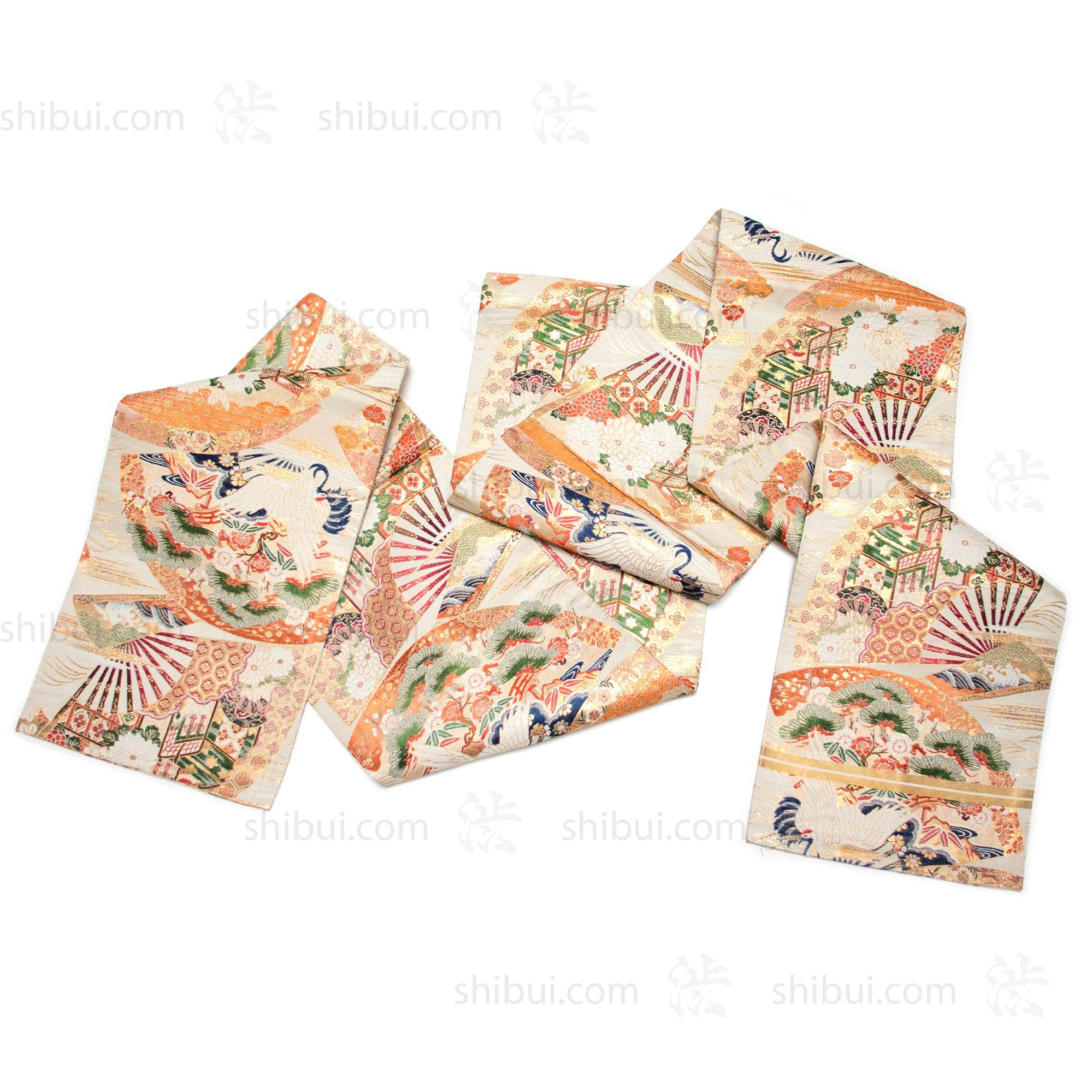 Japanese Silk Brocade Maru Obi With Fans