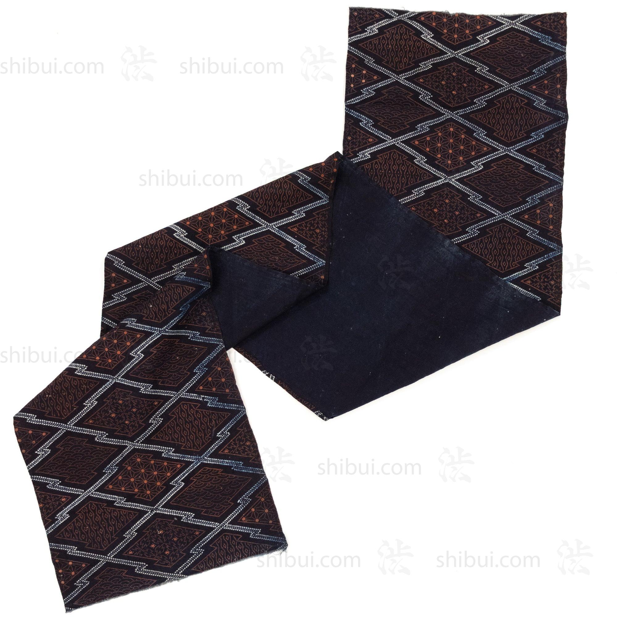 Japanese Indigo Katazome Panel Textile Orange Diamond