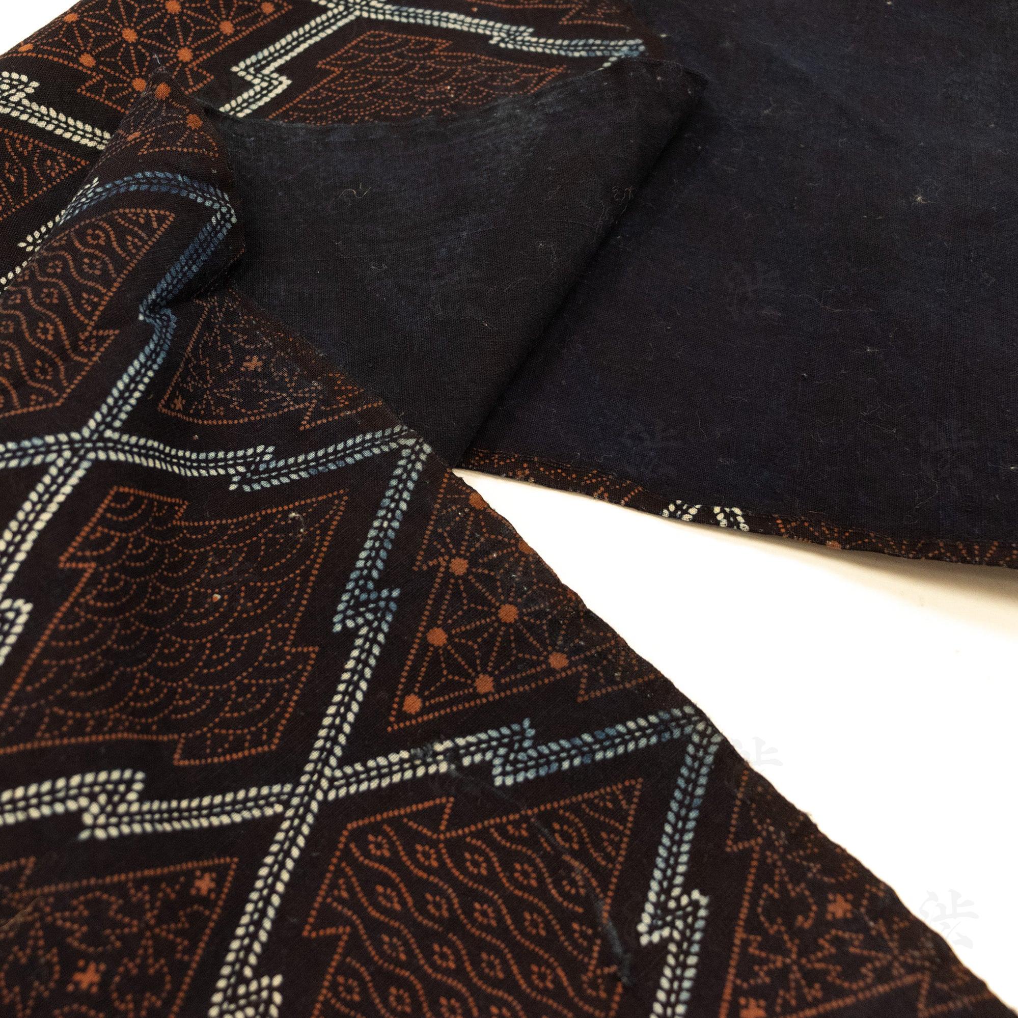 Japanese Indigo Katazome Panel Textile Orange Diamond