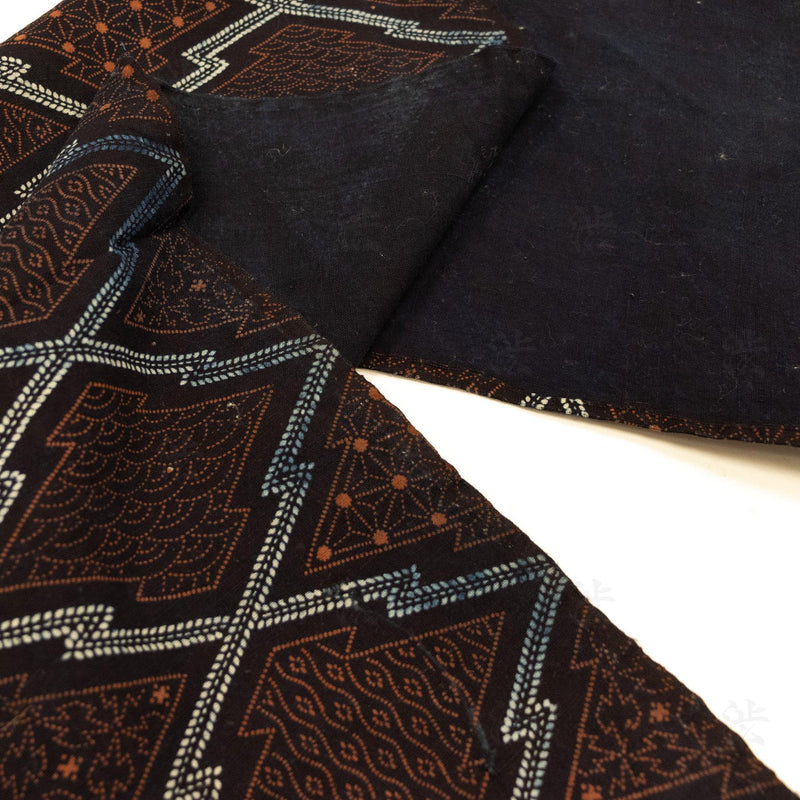 Japanese Indigo Katazome Panel Textile Orange Diamond