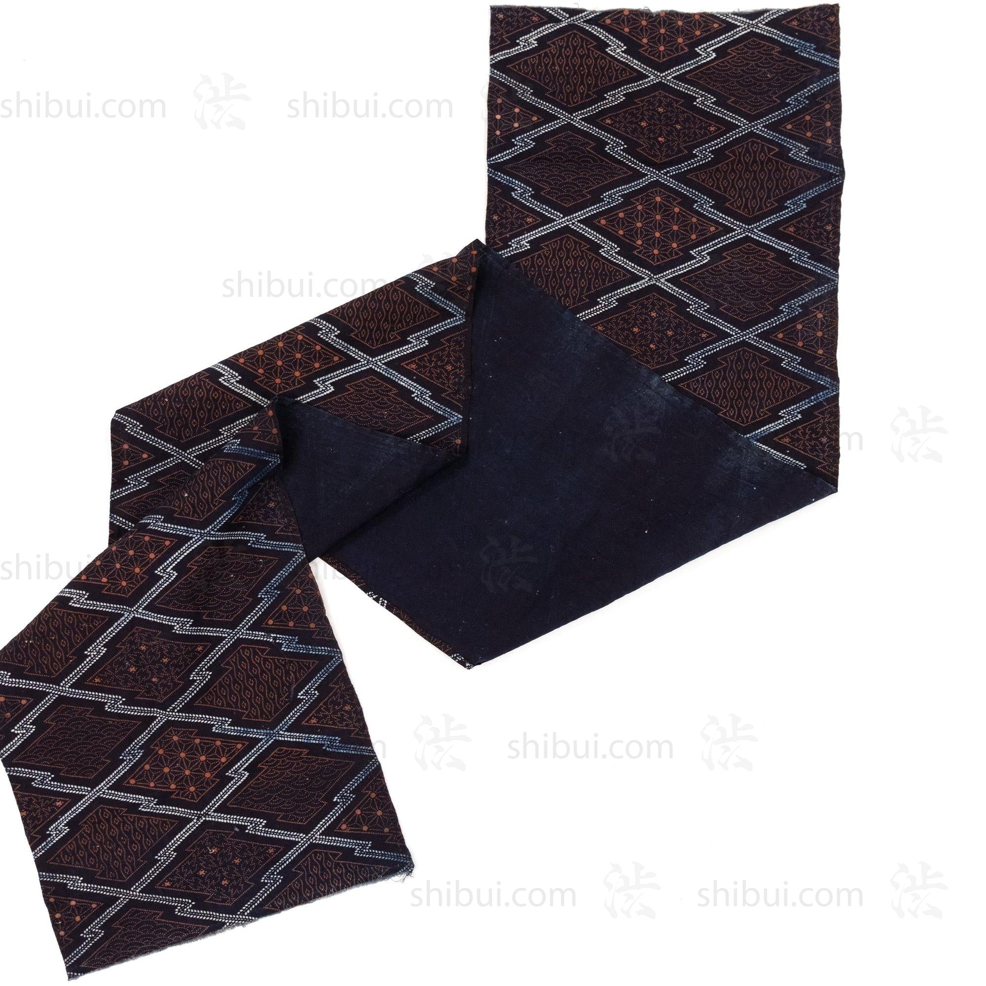 Japanese Indigo Katazome Panel Textile Orange Diamond