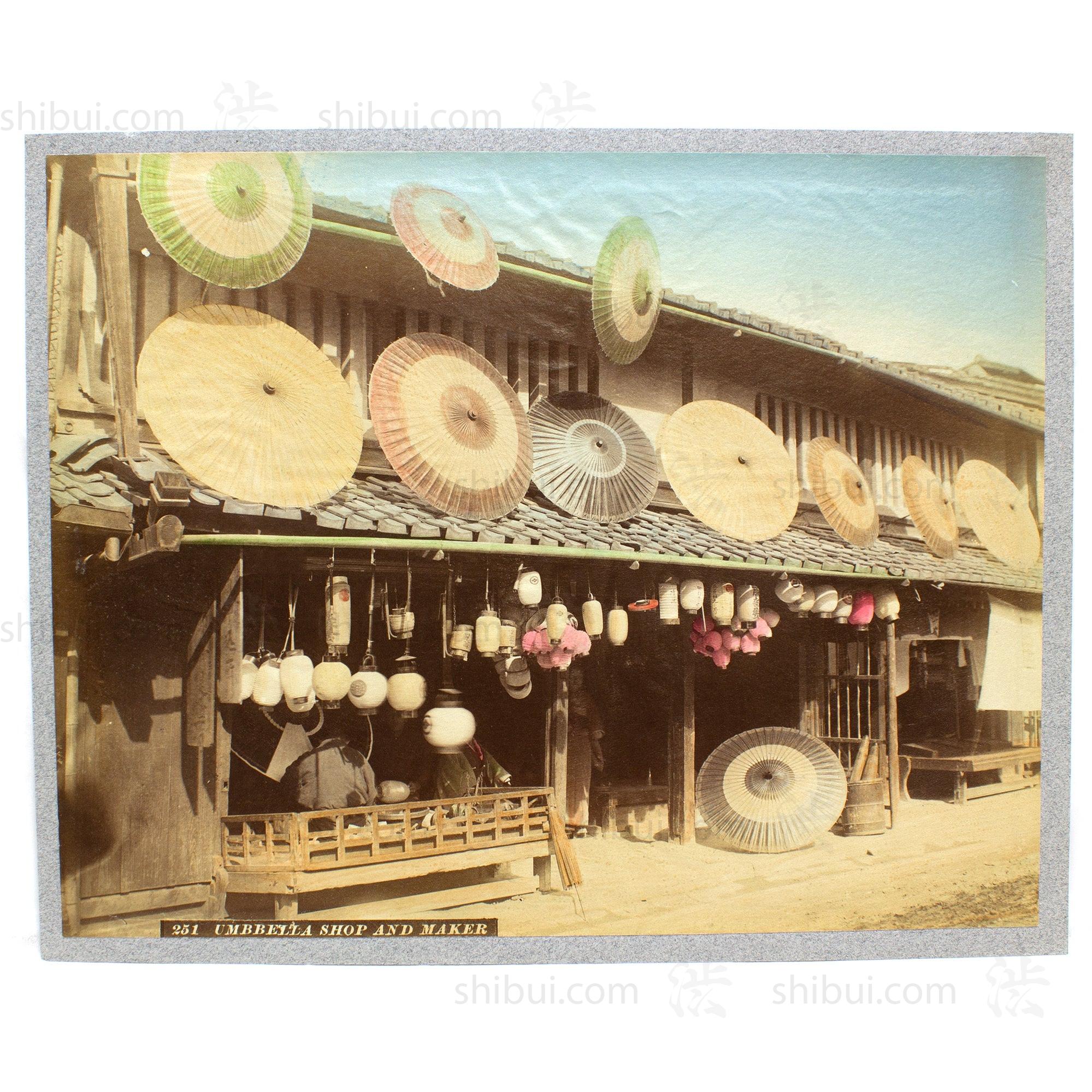 Umbrella & Lantern Shop | Japanese Antique Hand Tinted Albumen Photo