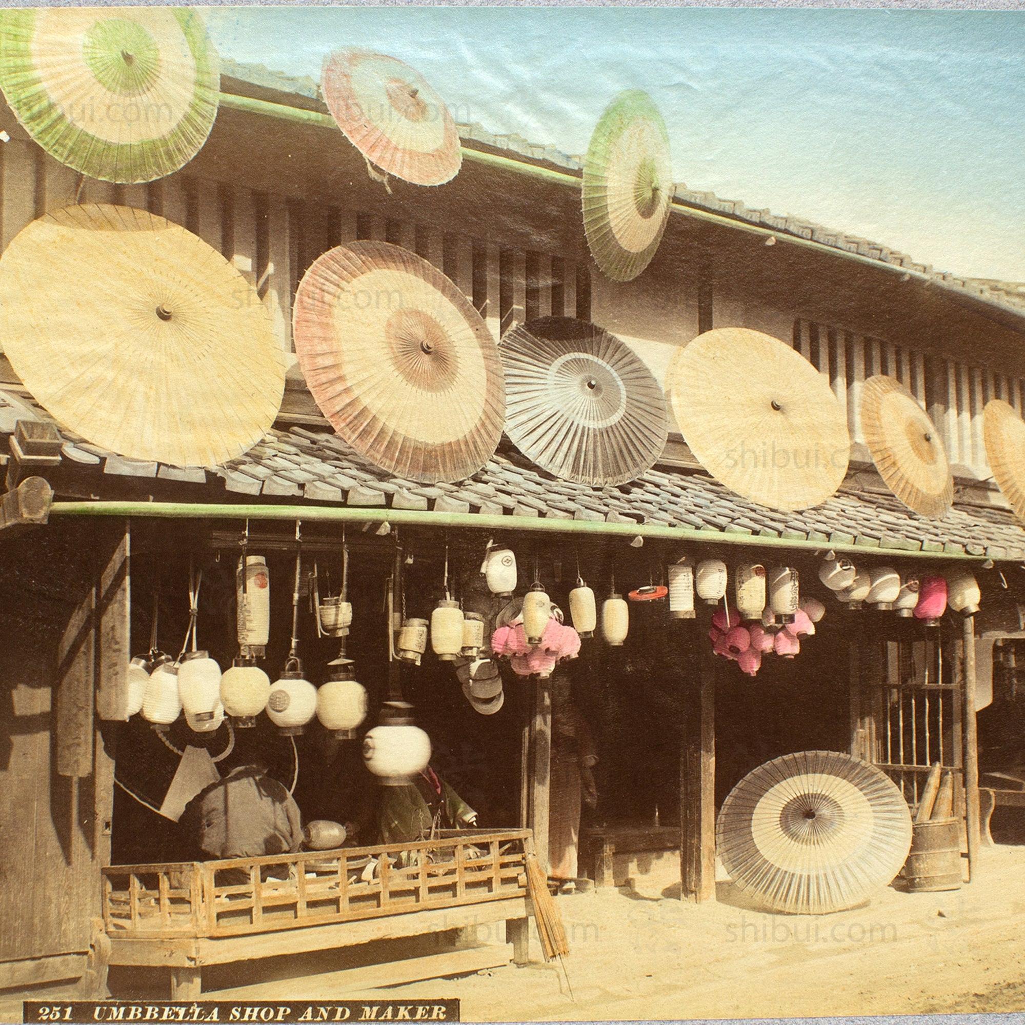 Umbrella & Lantern Shop | Japanese Antique Hand Tinted Albumen Photo