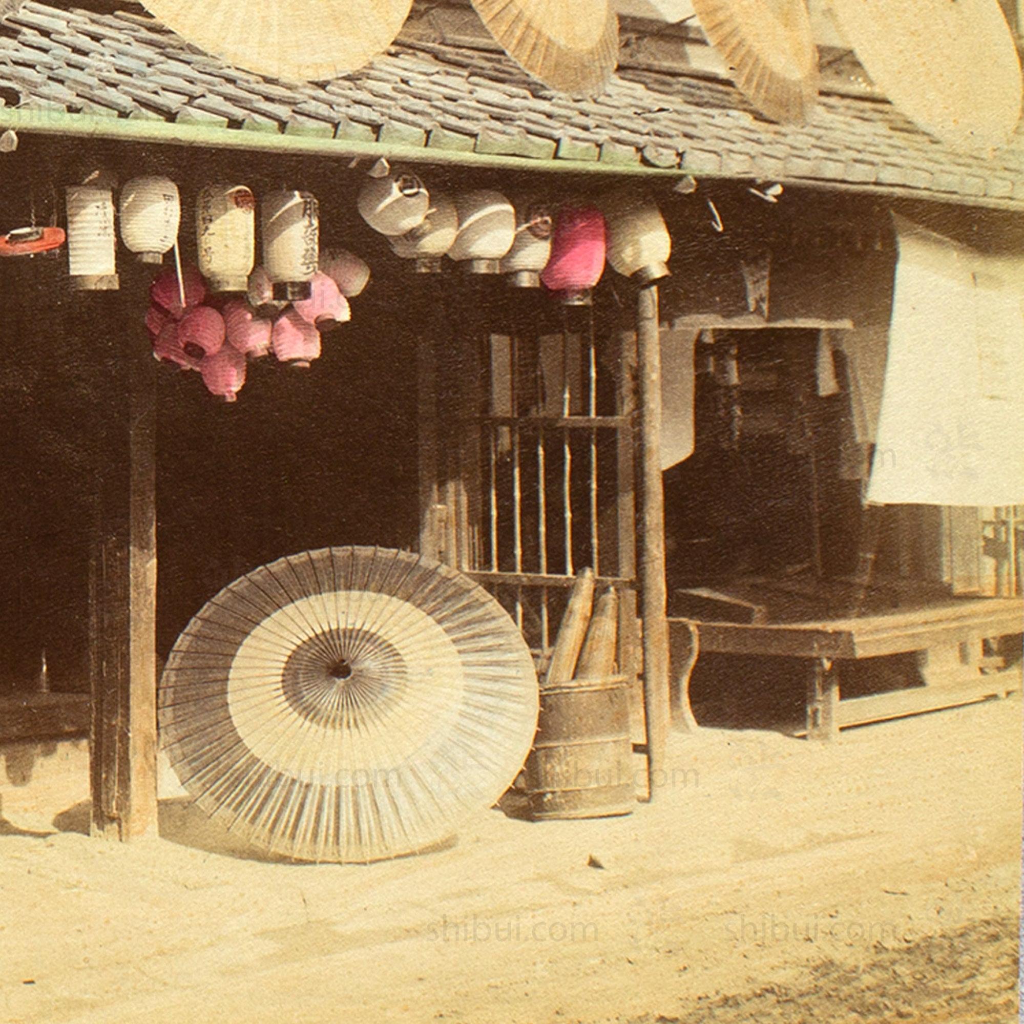 Umbrella & Lantern Shop | Japanese Antique Hand Tinted Albumen Photo