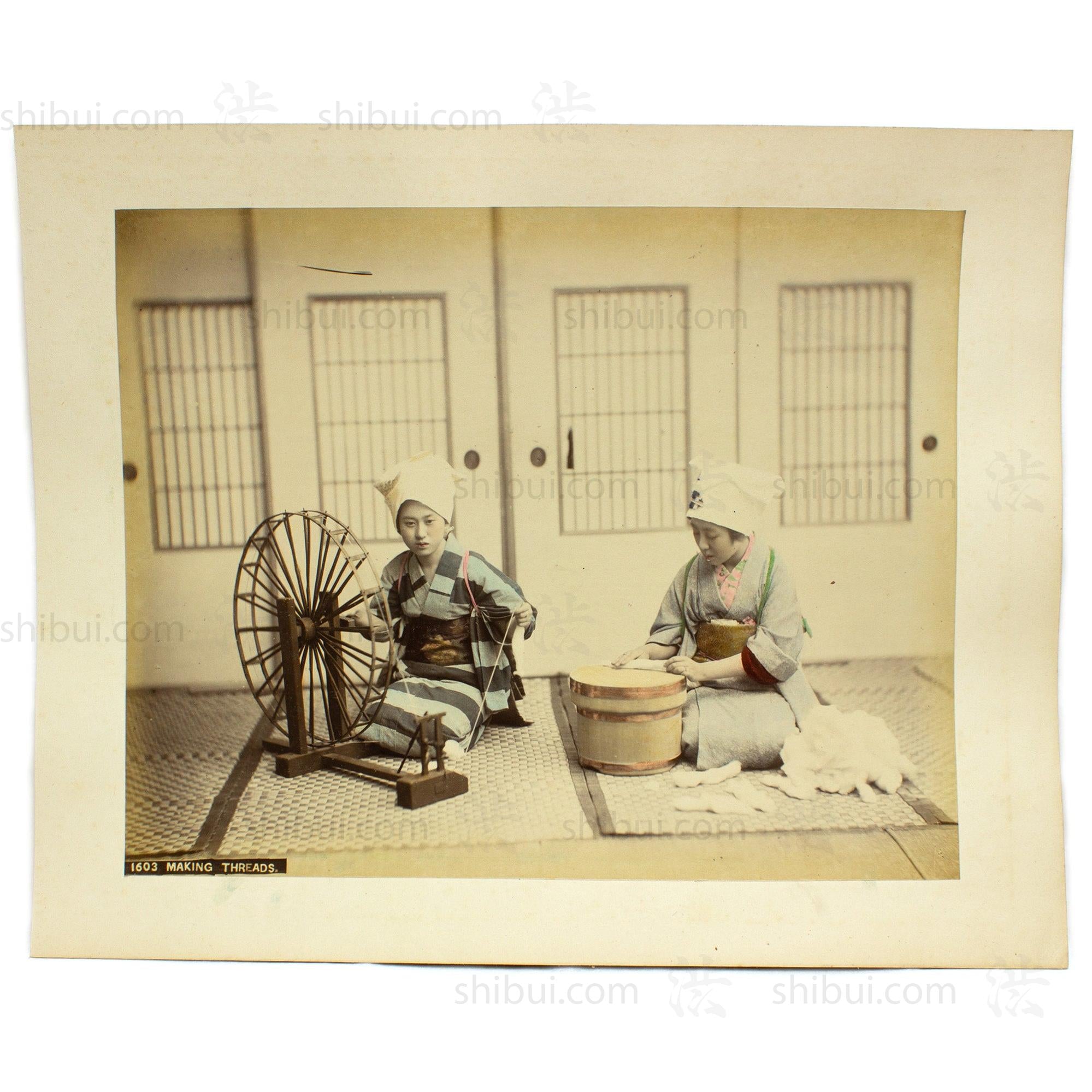 Thread Makers | Japanese Antique Hand Tinted Albumen Photo