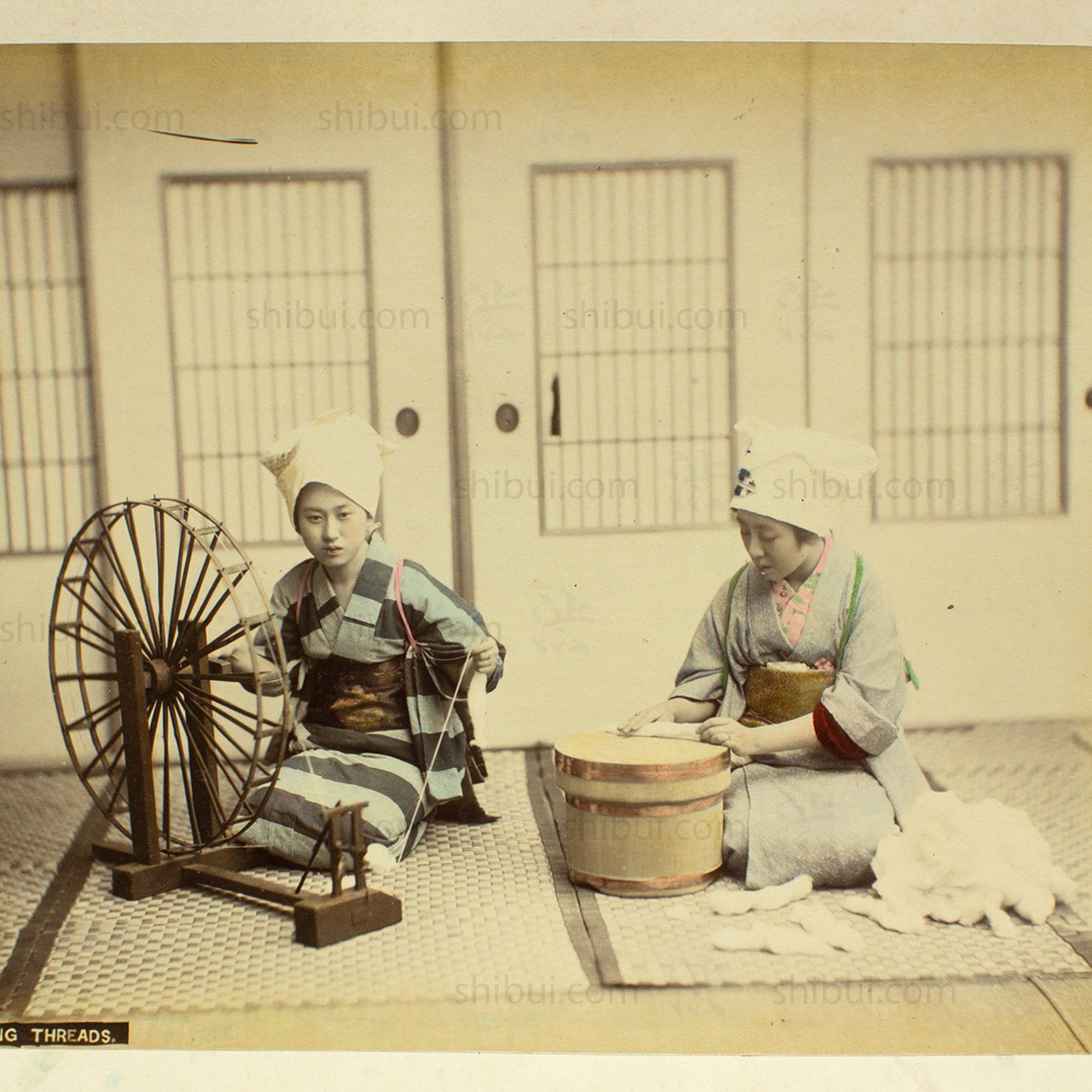 Thread Makers | Japanese Antique Hand Tinted Albumen Photo