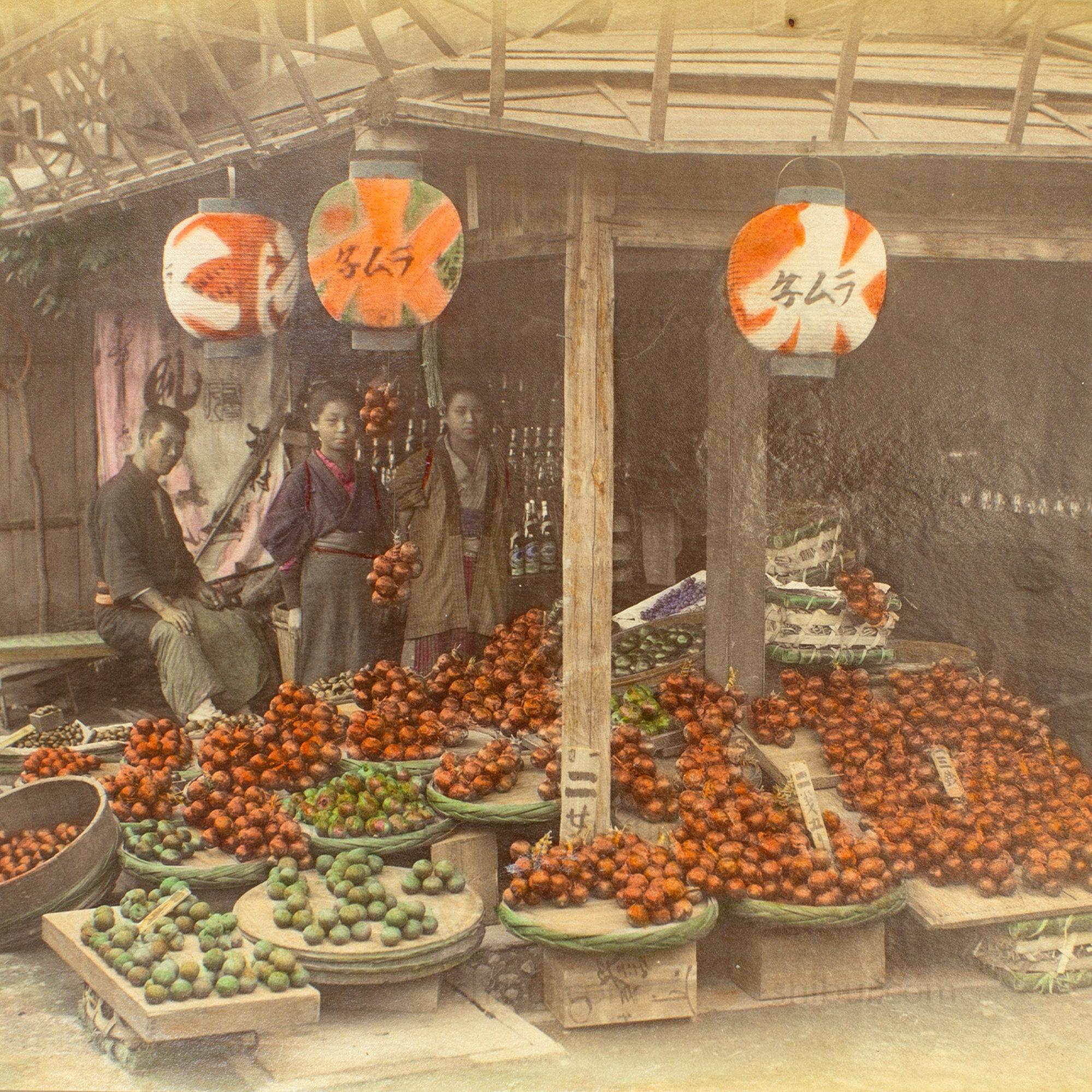 Vegetable Shop |  Japanese Antique Hand Tinted Albumen Photo