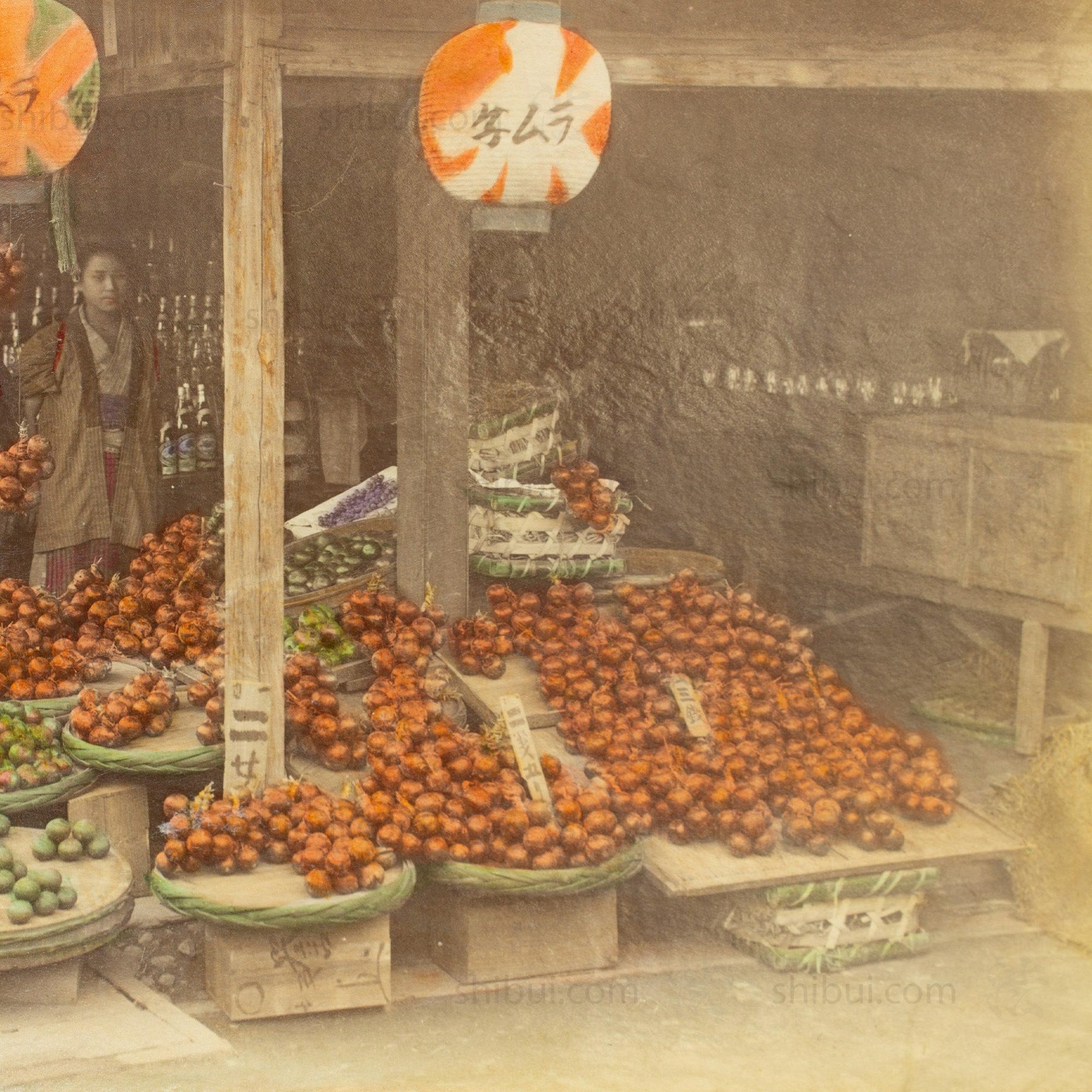 Vegetable Shop |  Japanese Antique Hand Tinted Albumen Photo