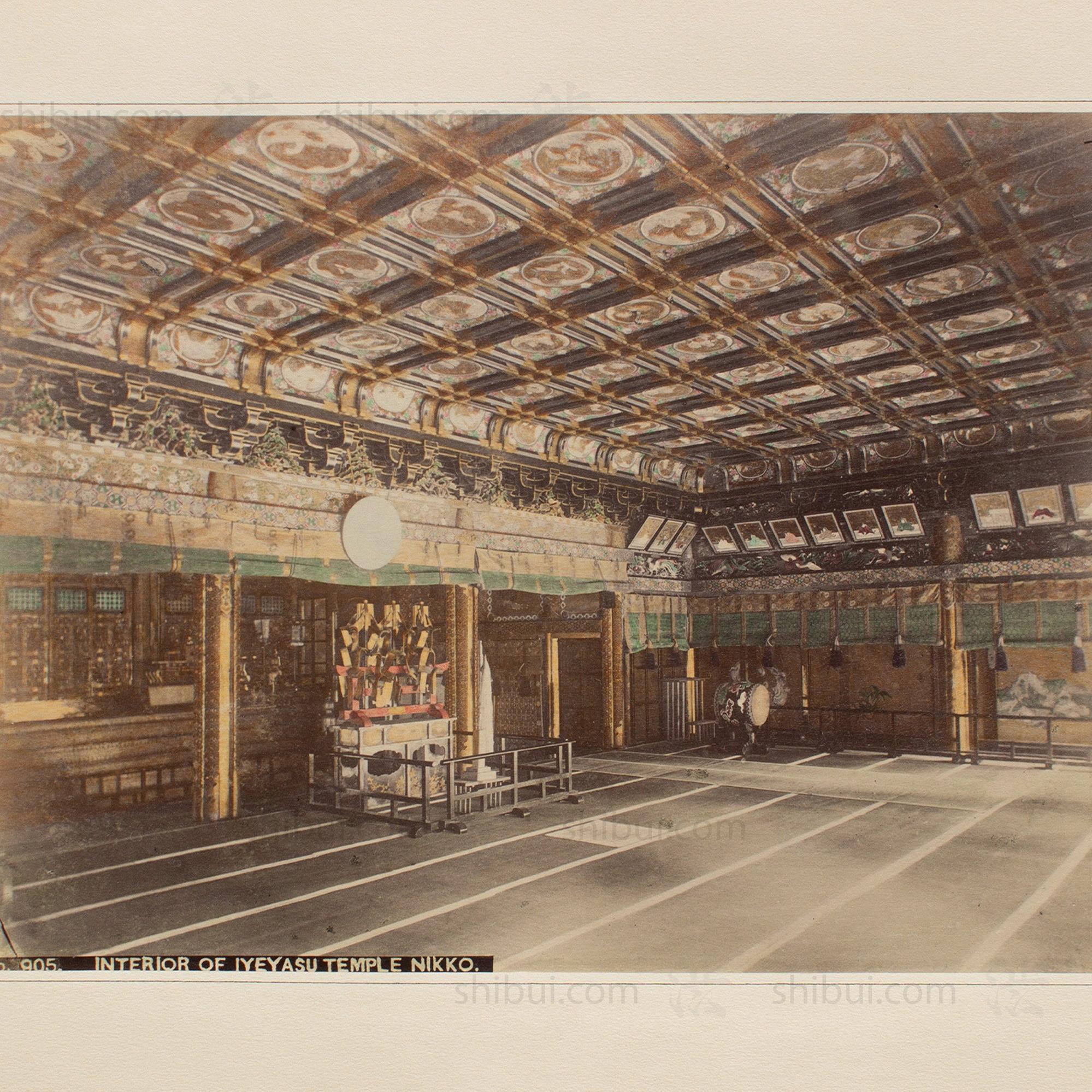 Hand Tinted Albumen of Ieyasu Temple Interior | Antique Japanese Photograph