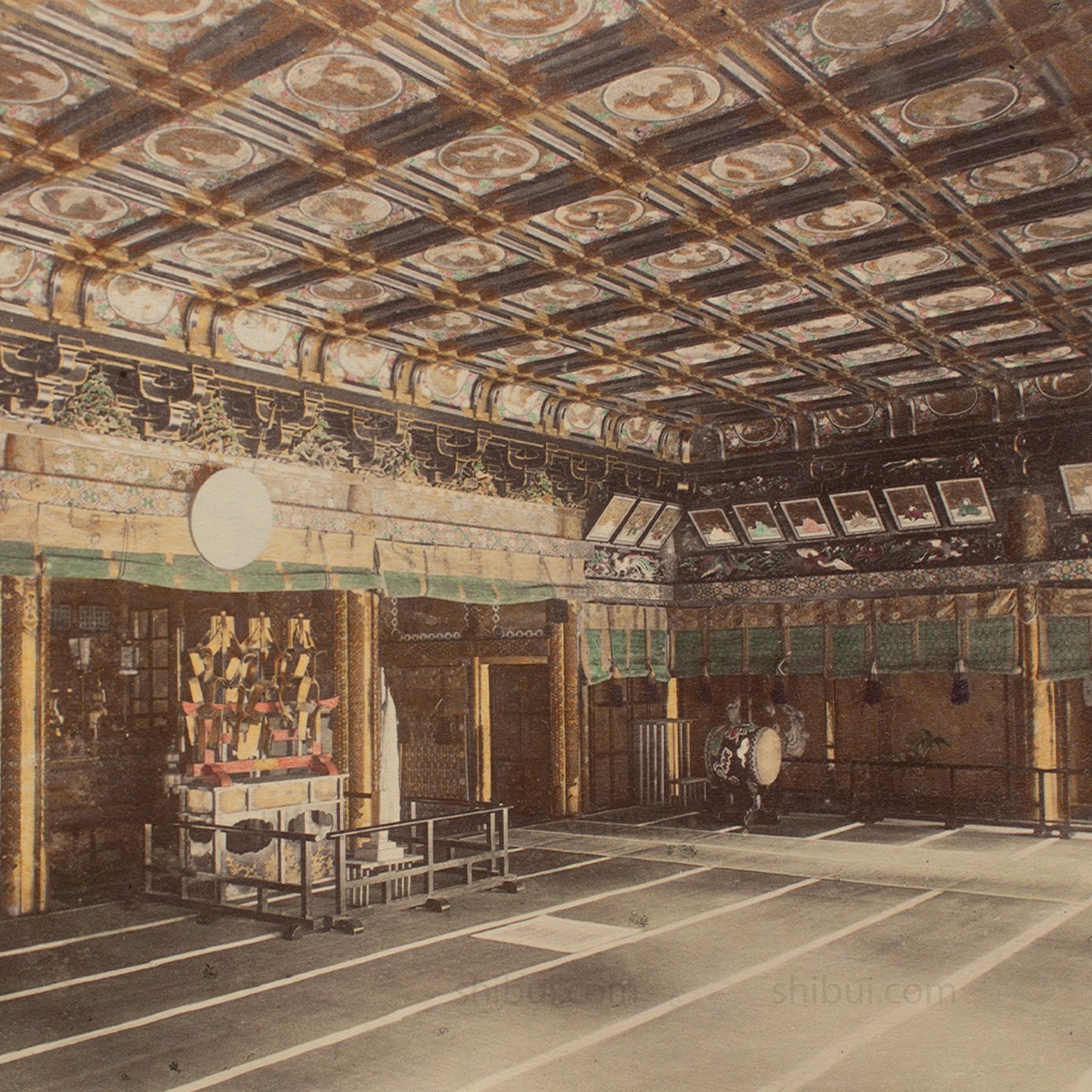 Hand Tinted Albumen of Ieyasu Temple Interior | Antique Japanese Photograph