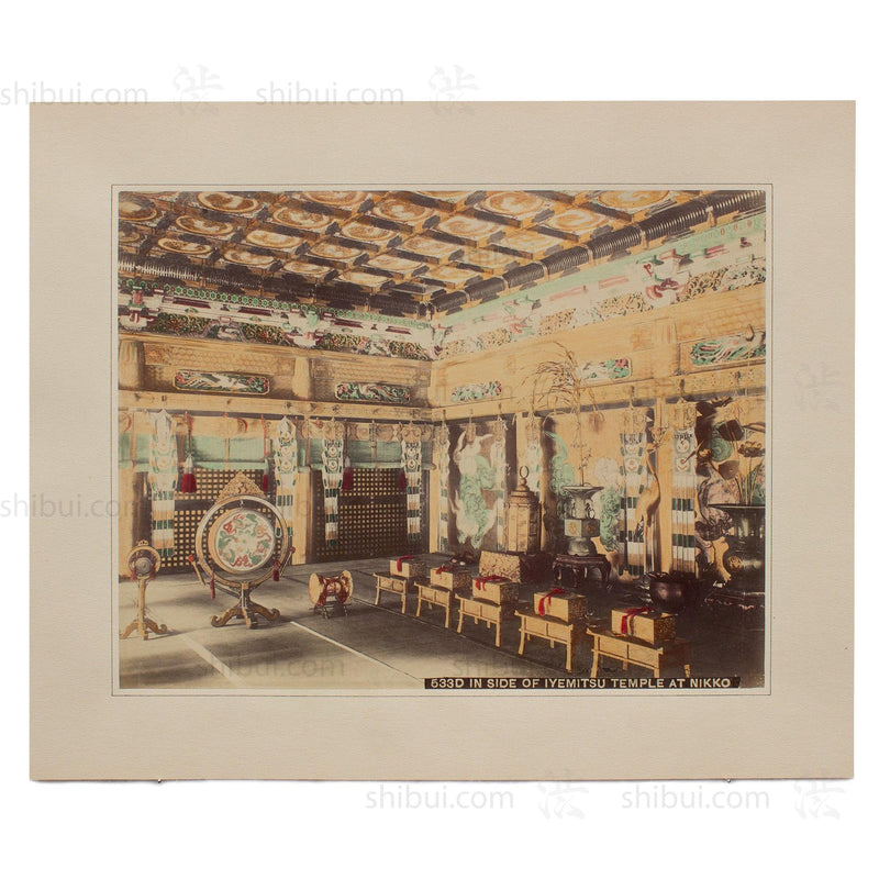 Hand Tinted Albumen of Iemitsu Temple Interior | Antique Japanese Photograph
