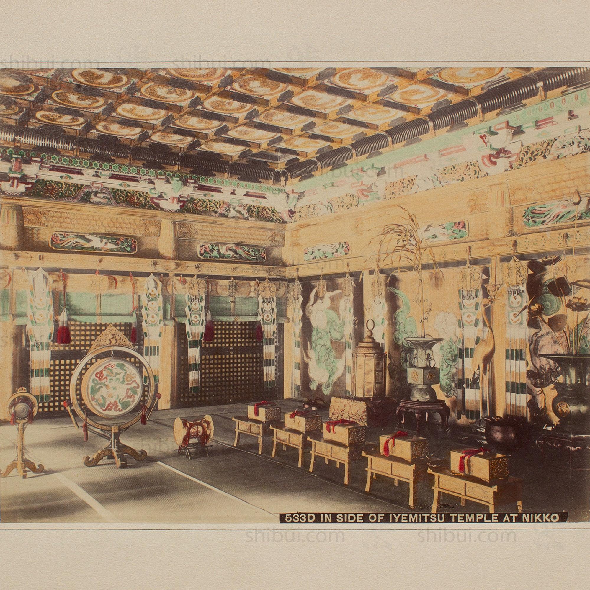 Hand Tinted Albumen of Iemitsu Temple Interior | Antique Japanese Photograph