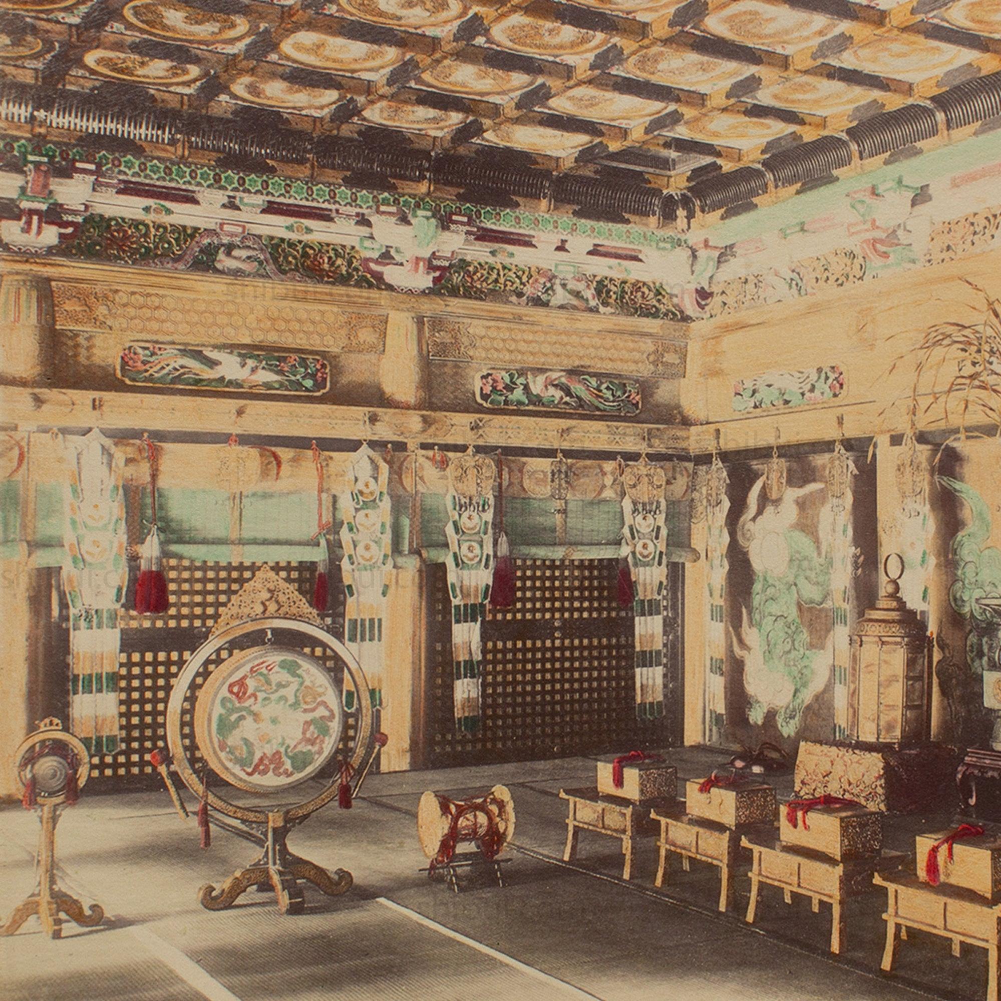 Hand Tinted Albumen of Iemitsu Temple Interior | Antique Japanese Photograph