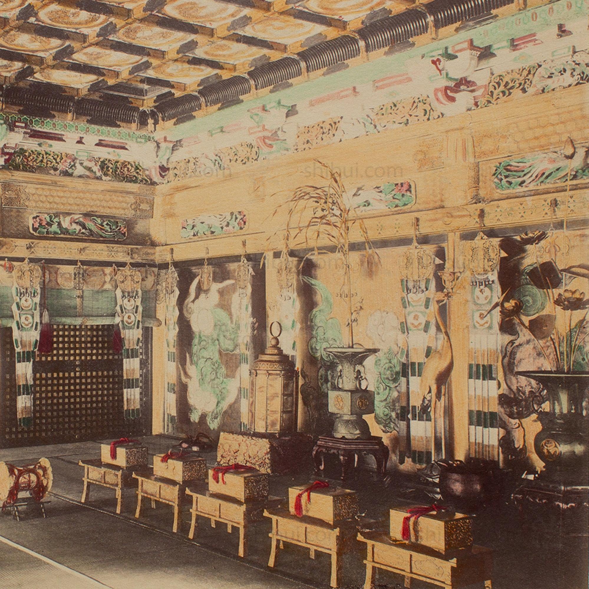 Hand Tinted Albumen of Iemitsu Temple Interior | Antique Japanese Photograph