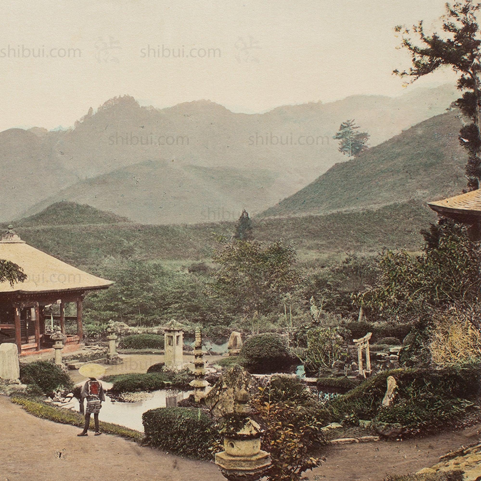 Hand Tinted Albumen of Dainichido Gardens | Antique Japanese Photograph