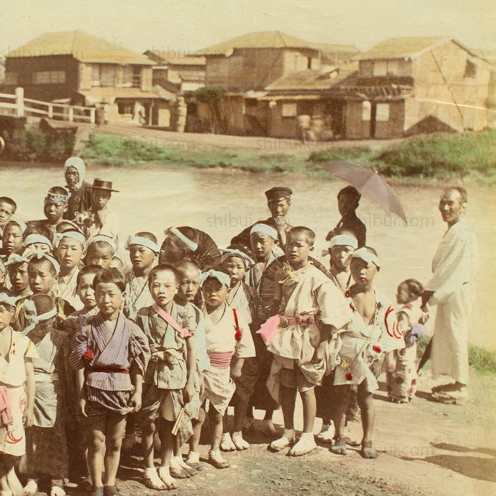Mikoshi and Children | Japanese Antique Hand Tinted Albumen Photo