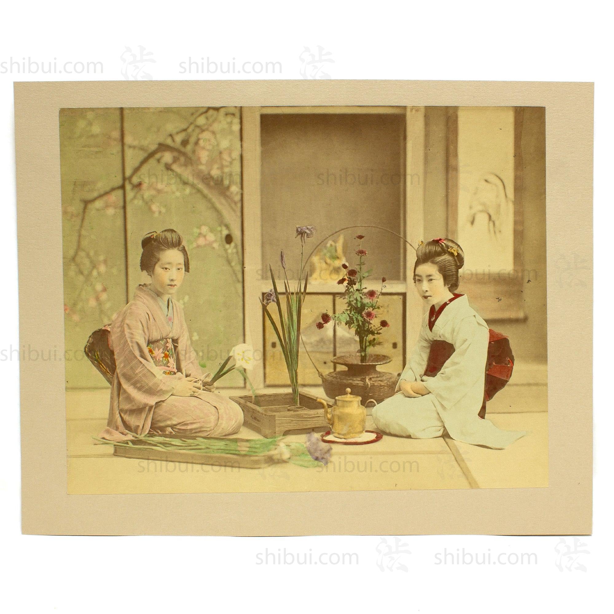 Ikebana Lesson | Japanese Antique Hand Tinted Albumen Photo