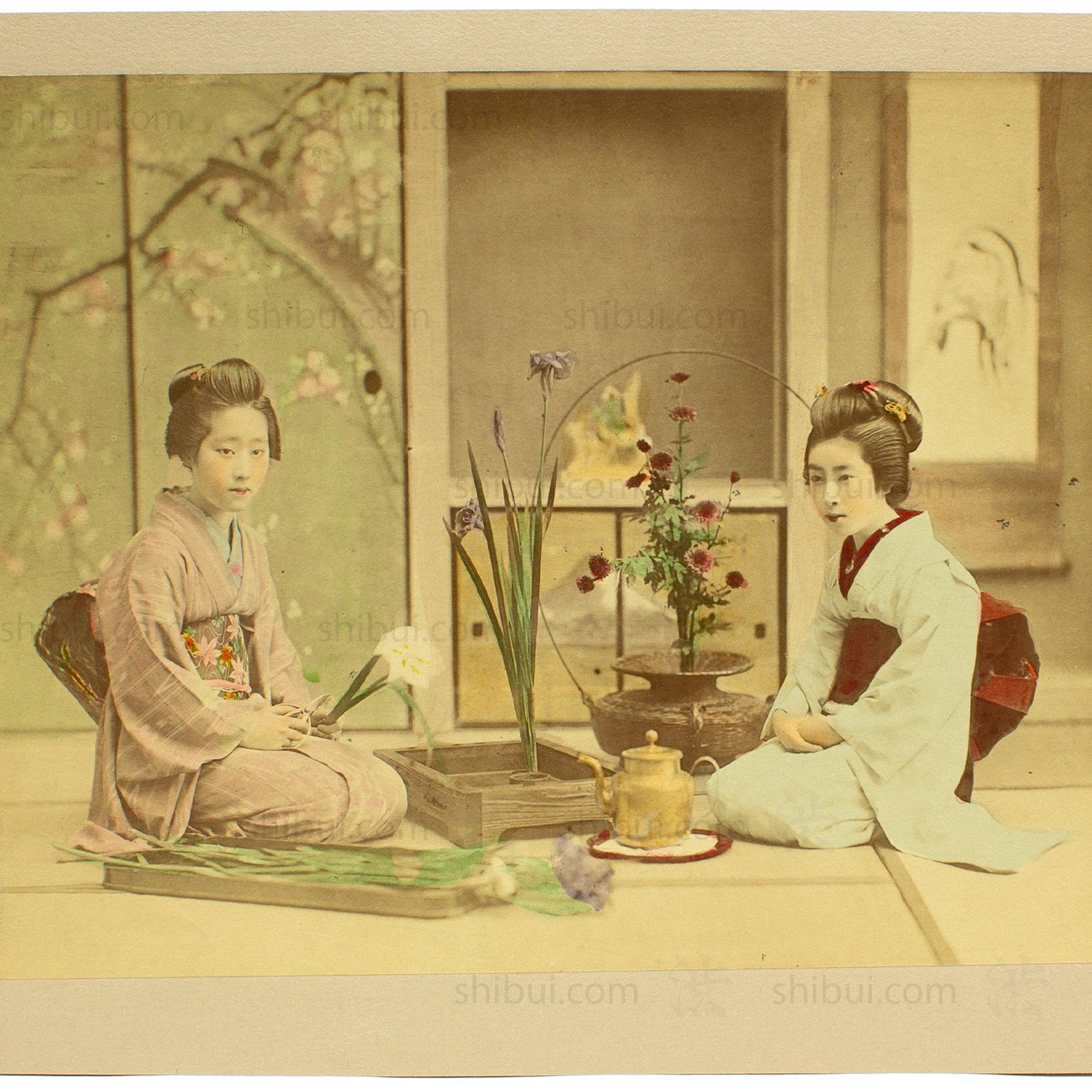 Ikebana Lesson | Japanese Antique Hand Tinted Albumen Photo