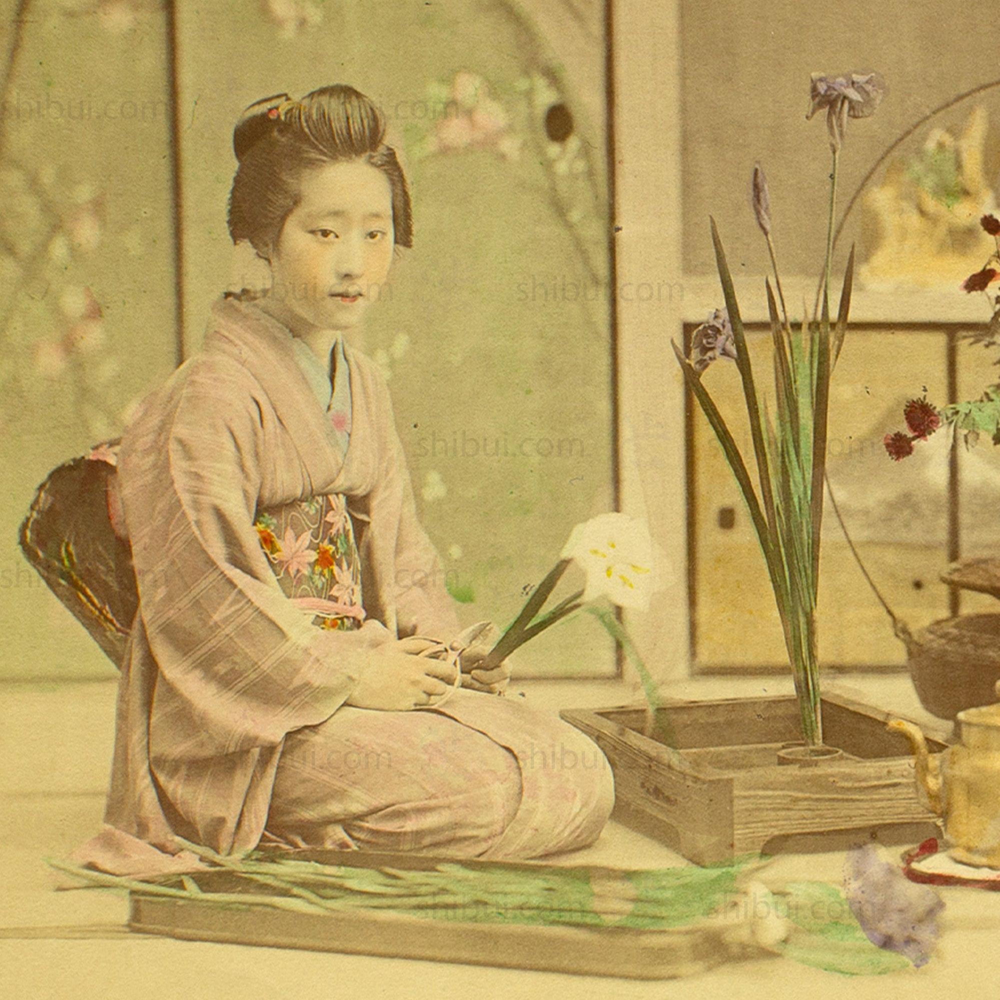 Ikebana Lesson | Japanese Antique Hand Tinted Albumen Photo