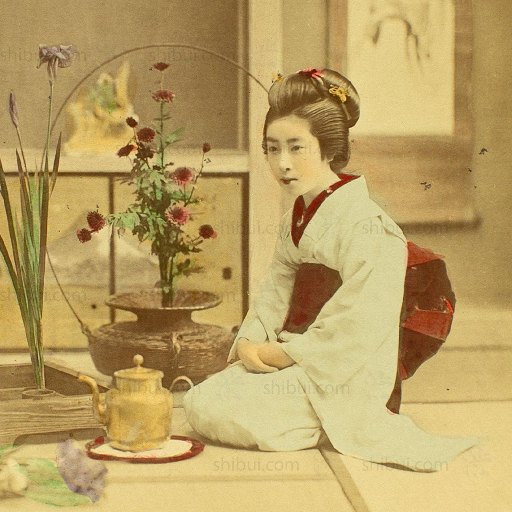 Ikebana Lesson | Japanese Antique Hand Tinted Albumen Photo