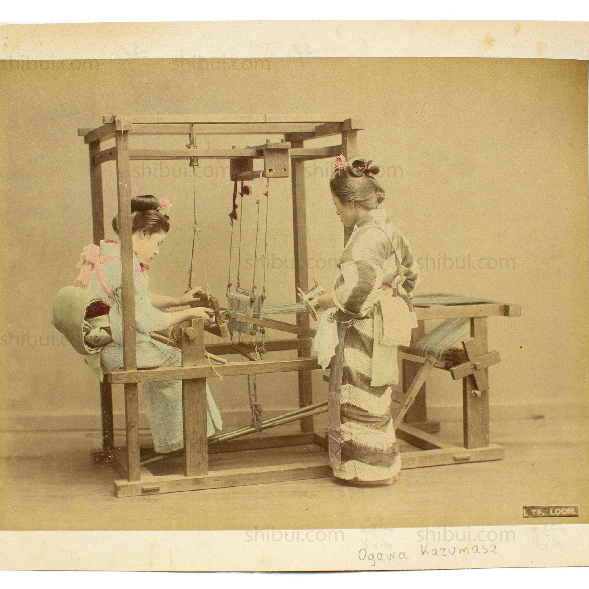 Loom Weavers | Japanese Antique Hand Tinted Albumen Photo