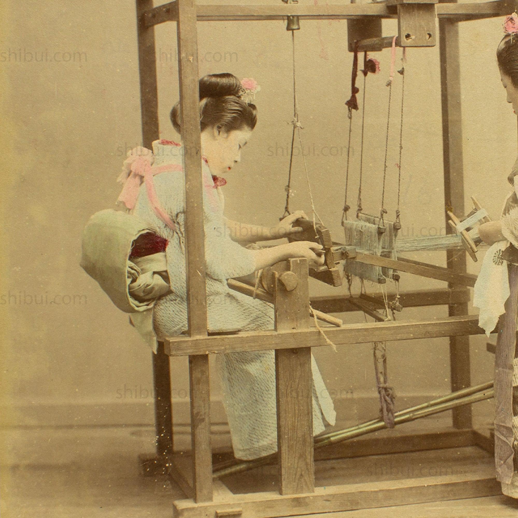 Loom Weavers | Japanese Antique Hand Tinted Albumen Photo