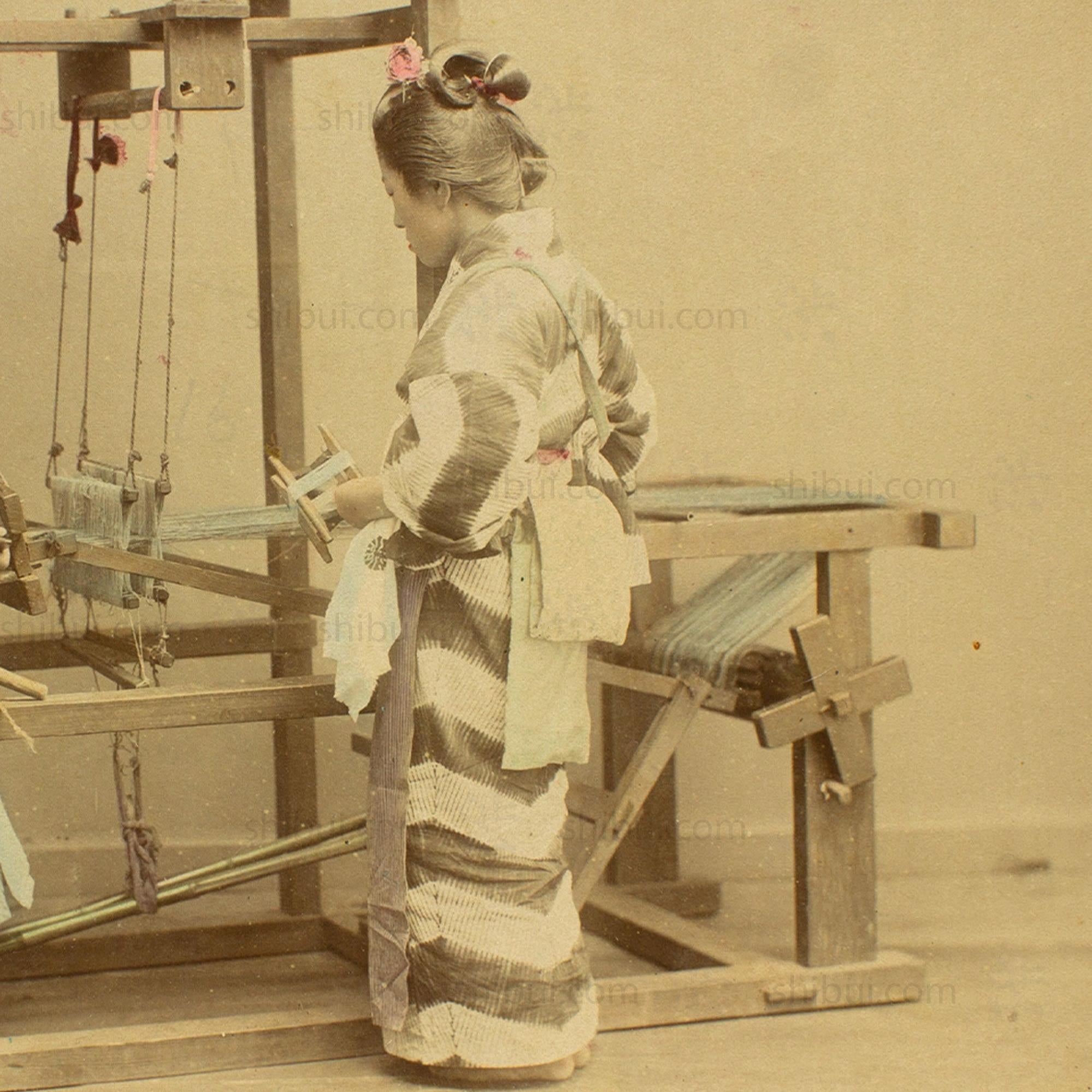 Loom Weavers | Japanese Antique Hand Tinted Albumen Photo