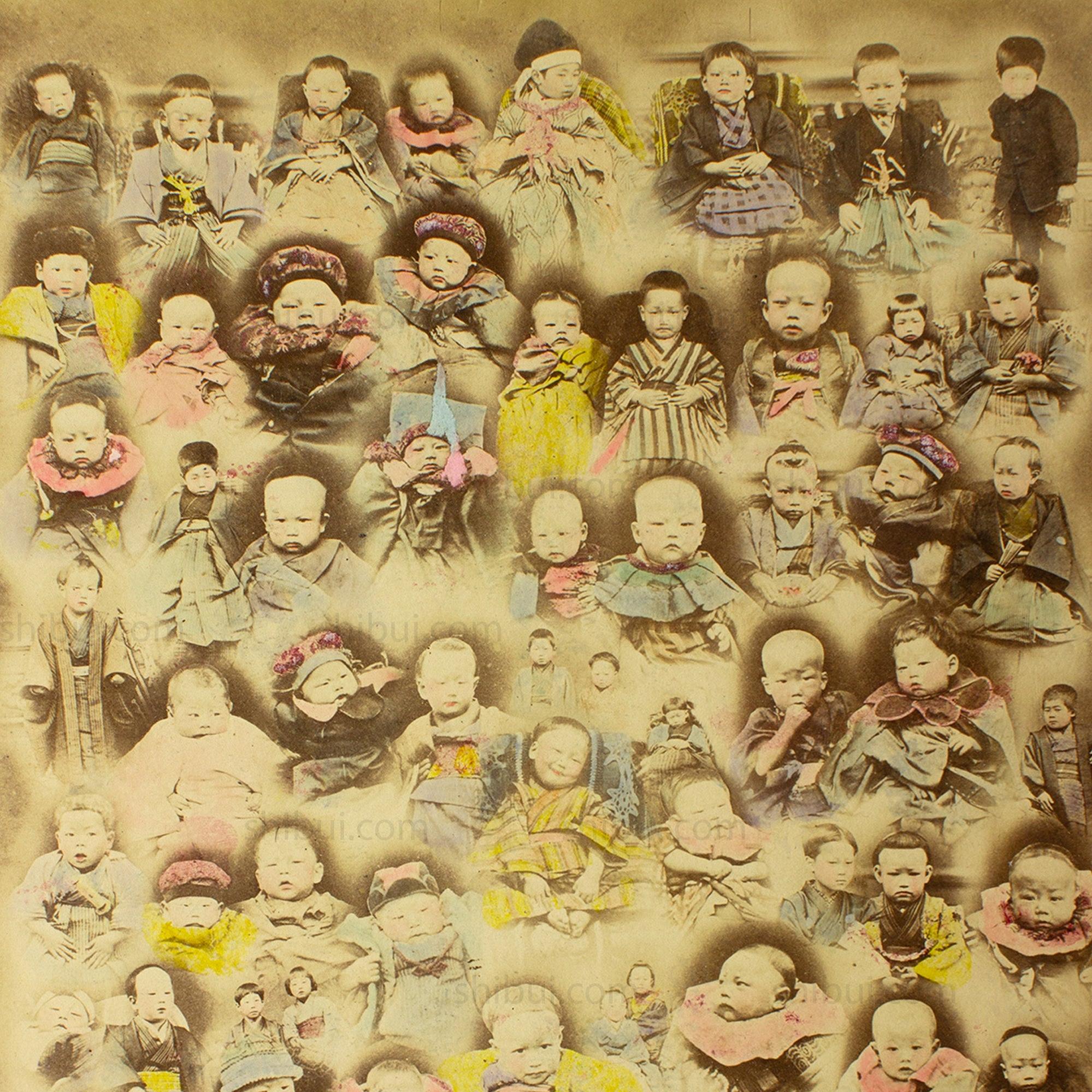 Babies Collage | Japanese Antique Hand Tinted Albumen Photo