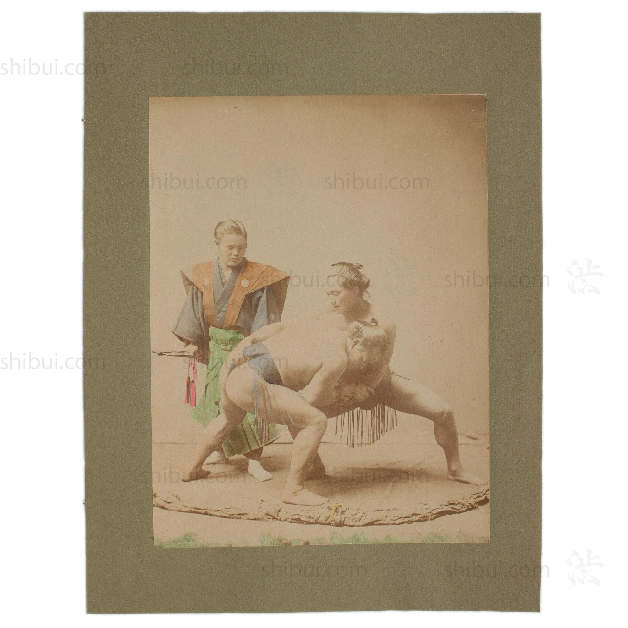 Hand Tinted Albumen of Sumo Wrestlers | Antique Japanese Photograph