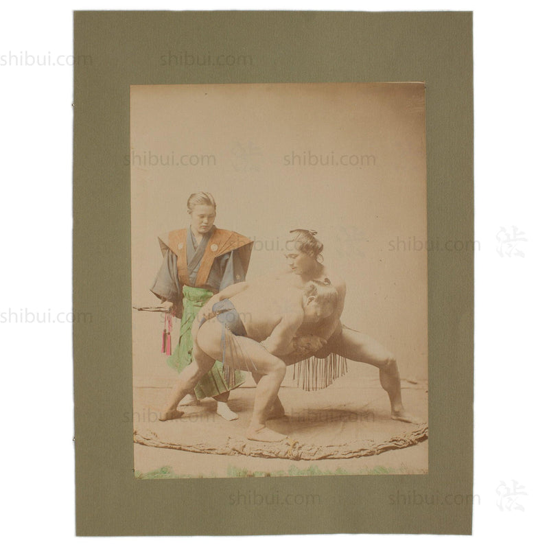 Hand Tinted Albumen of Sumo Wrestlers | Antique Japanese Photograph